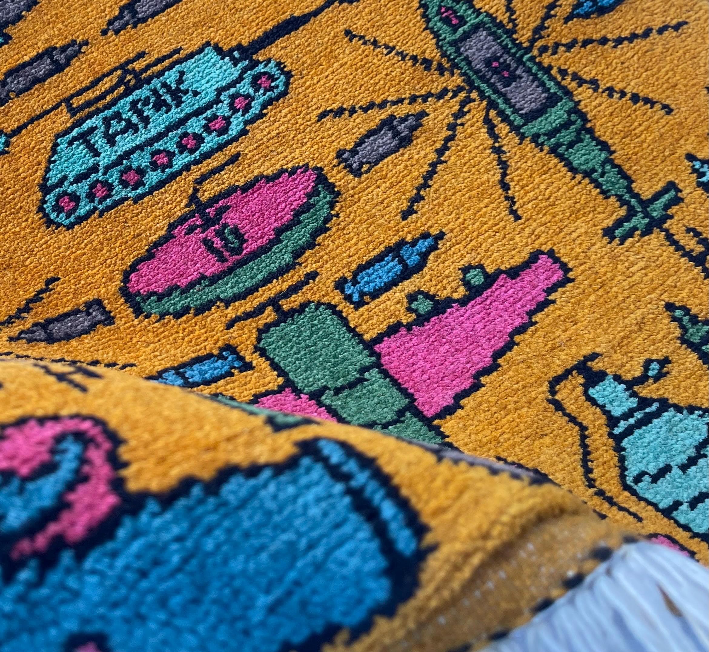 52x50cm  war rug wool rug oriental war art mini war rug Afghan war handicrafts square rug #241 - image 3