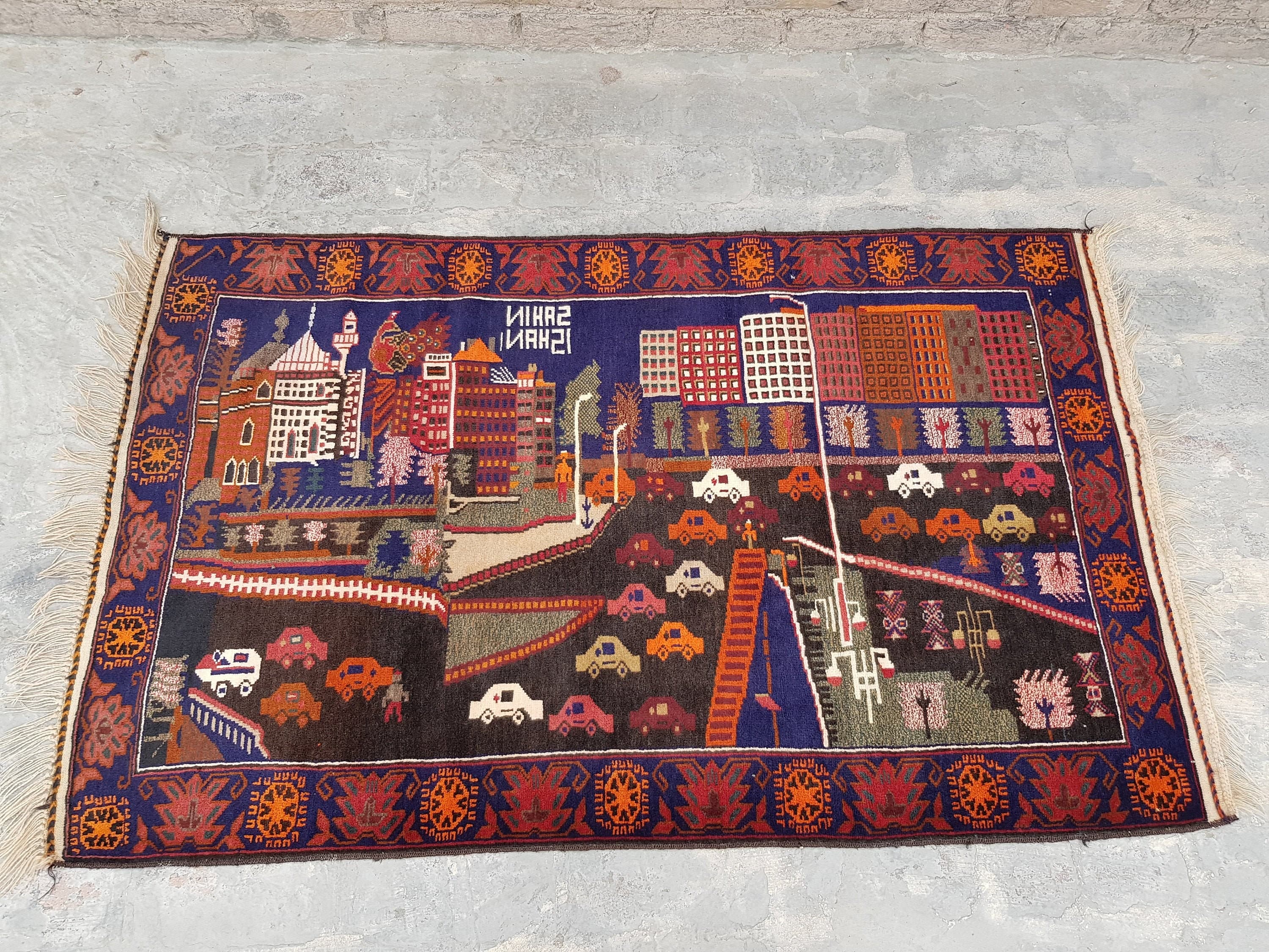 Handmade Afghan baluch rug nice wool rug oriental area rug vintage scenic rug