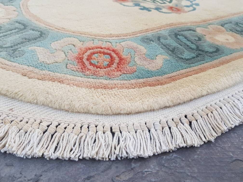 3'1"×2'2" feet  Nice wool rug area rug vintage Chinese rug large pile rug Oval - image 4