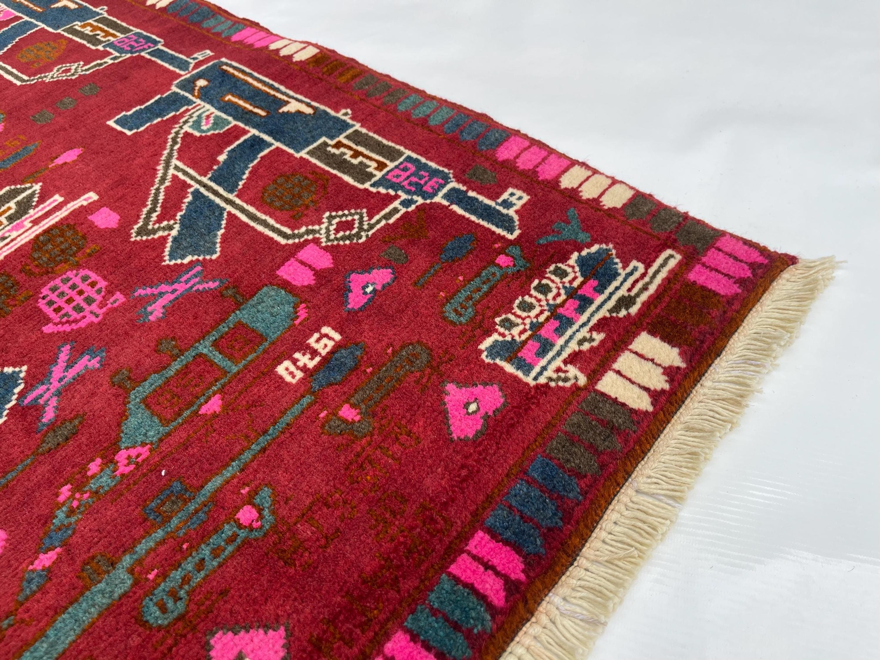 91x64 cm Classic Handmade Afghan war rug Beautifully made wool rug Nomadic Rug Oriental War Rug mini rug handicrafts #307 - image 3