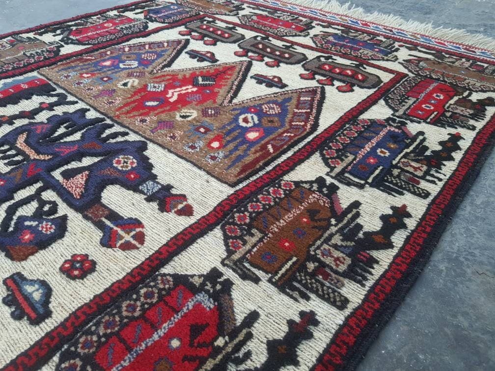 5x3 ft Handmade Afghan war rug wool rug baluch rug barjasta rug kilim/rug mix - image 4
