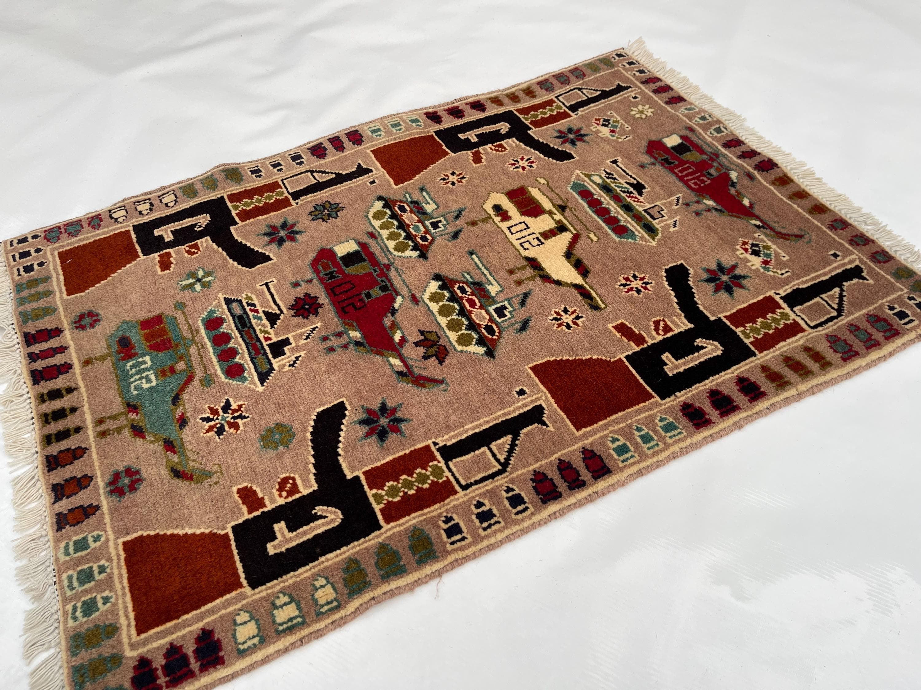91x63 cm Handmade Afghan war rug wool rug Nomadic Rug Oriental War Rug mini rug oriental area rug folk art handicrafts #366 - image 3