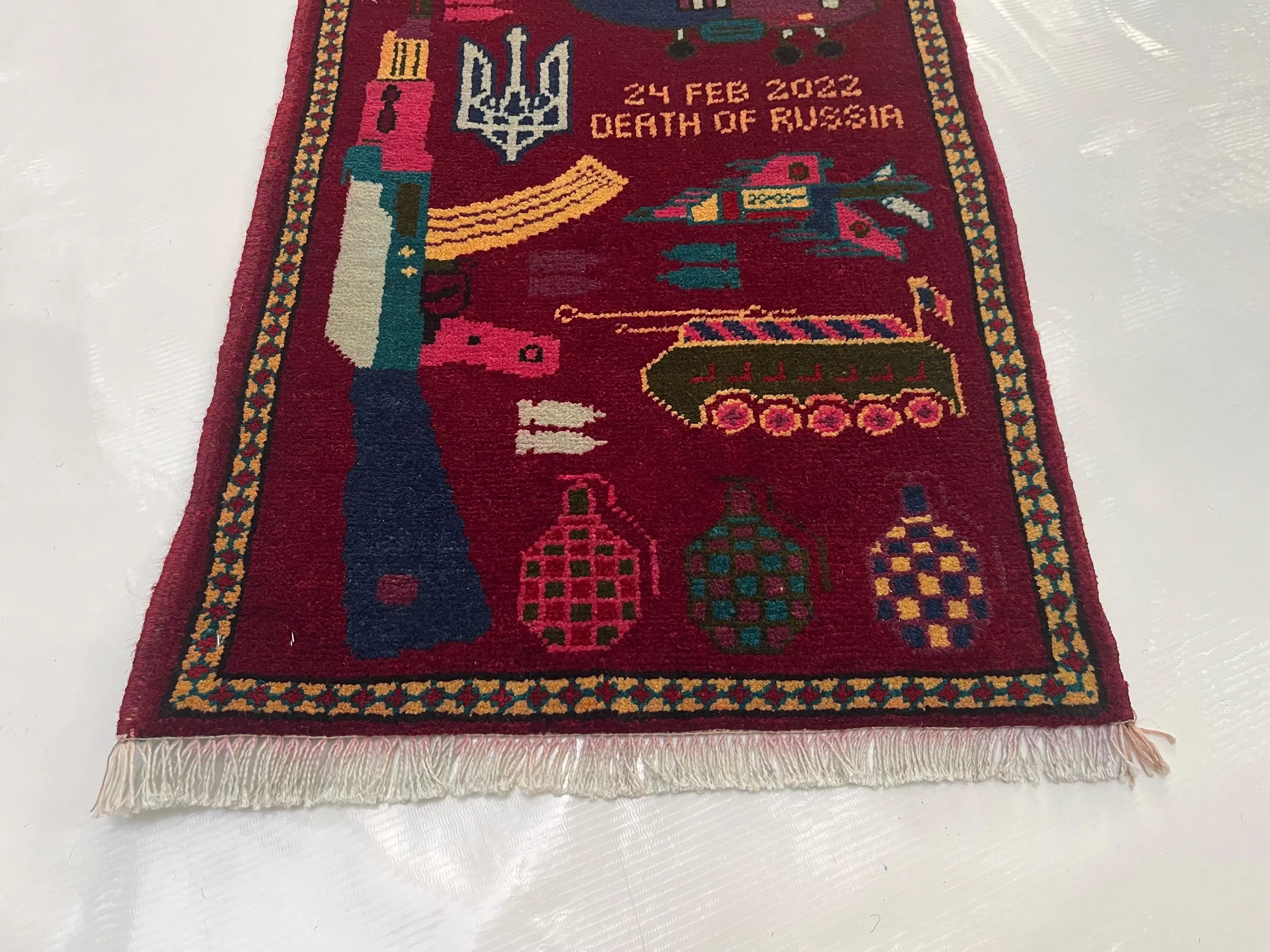 60x45 cm Classic Handmade Afghan war rug Beautifully made wool rug Nomadic Rug Oriental War Rug mini rug Ukraine war motifs merinos #807 - image 3