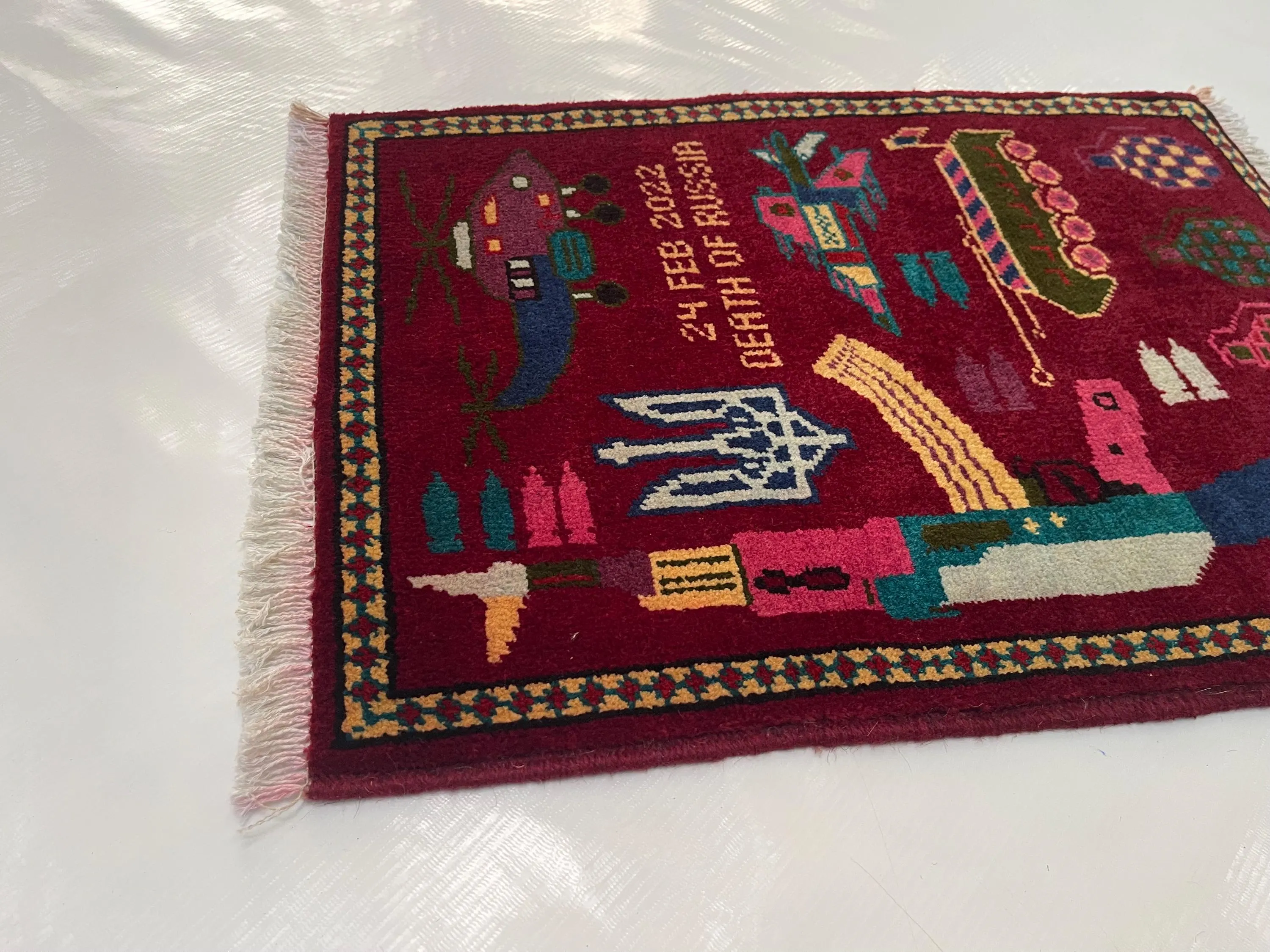 60x45 cm Classic Handmade Afghan war rug Beautifully made wool rug Nomadic Rug Oriental War Rug mini rug Ukraine war motifs merinos #807 - image 4