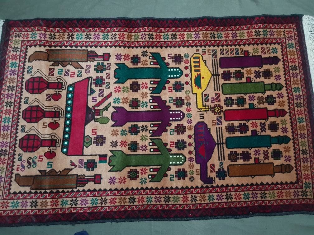 4'8"×2'11" ft Handmade Afghan baloch war rug wool rug oriental rug Nomadic rug art