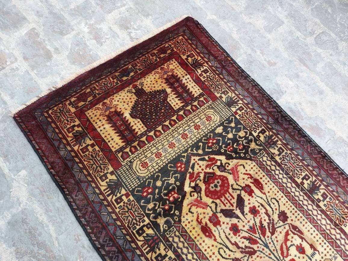 5x3 ft Handmade Afghan baluch prayer rug nice quality wool rug tribal baluch prayer mat vintage - image 4