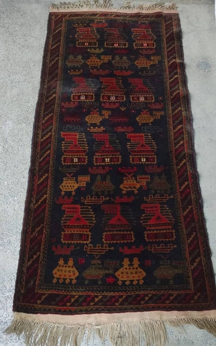 185x80 CM Handmade Afghan baluch war rug vintage wool rug Nomadic Rug Oriental War Rug