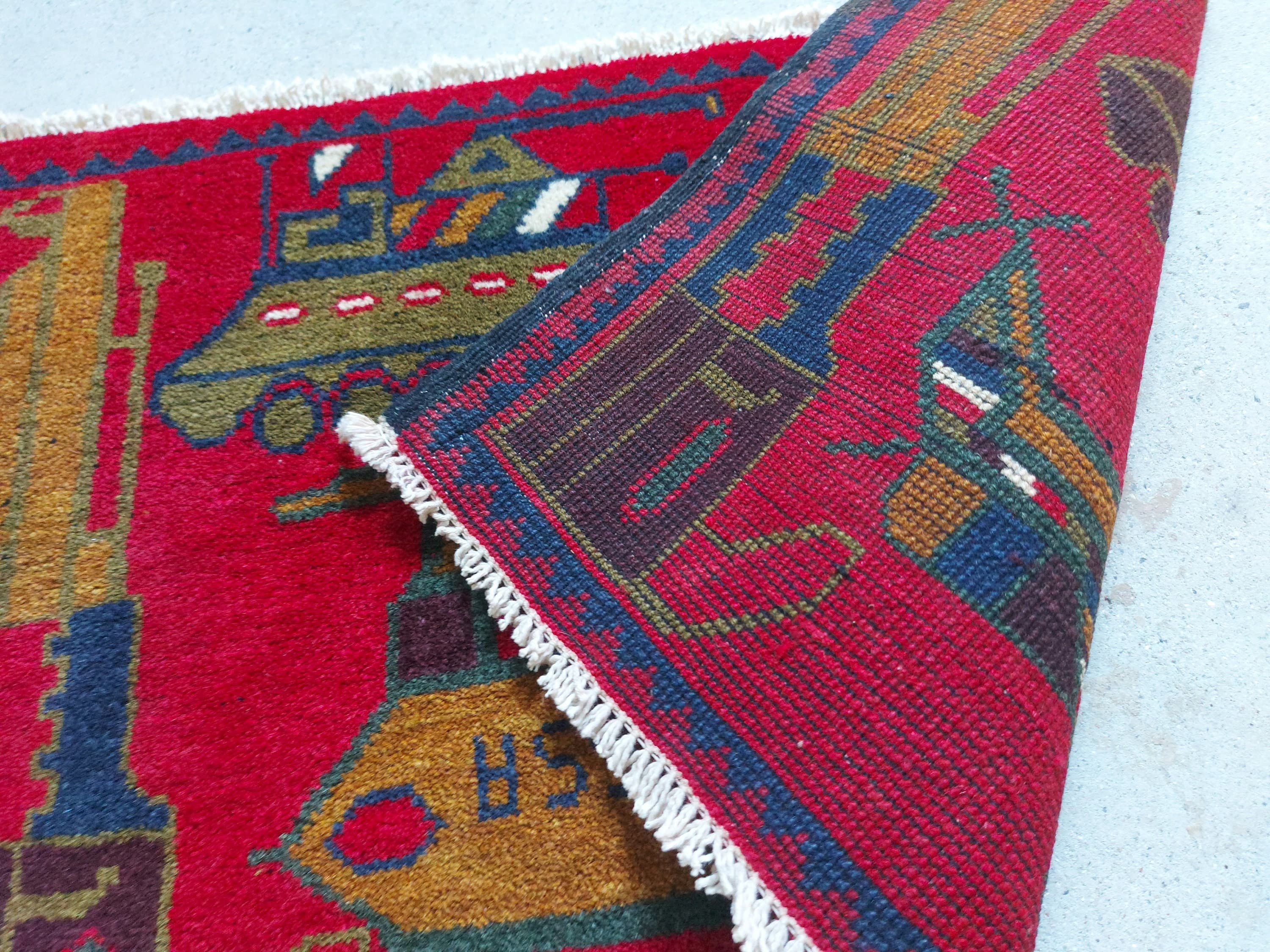 68x42 cm Handmade Afghan war rug wool rug oriental mini rug - image 4