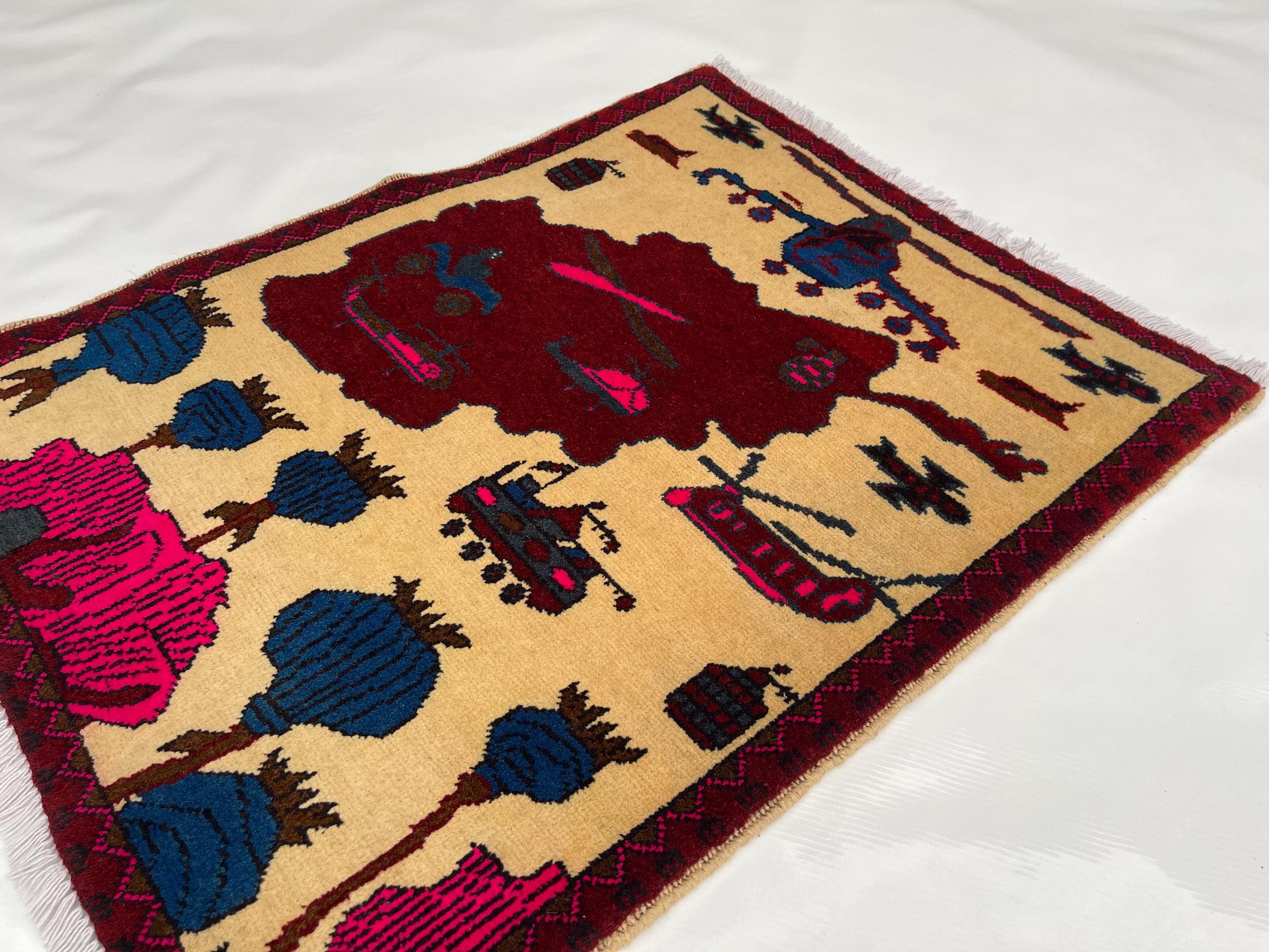 80x64 cm Classic Handmade Afghan war rug Beautifully made wool rug Nomadic Rug Oriental War Rug mini rug 9//11  #387 - image 5