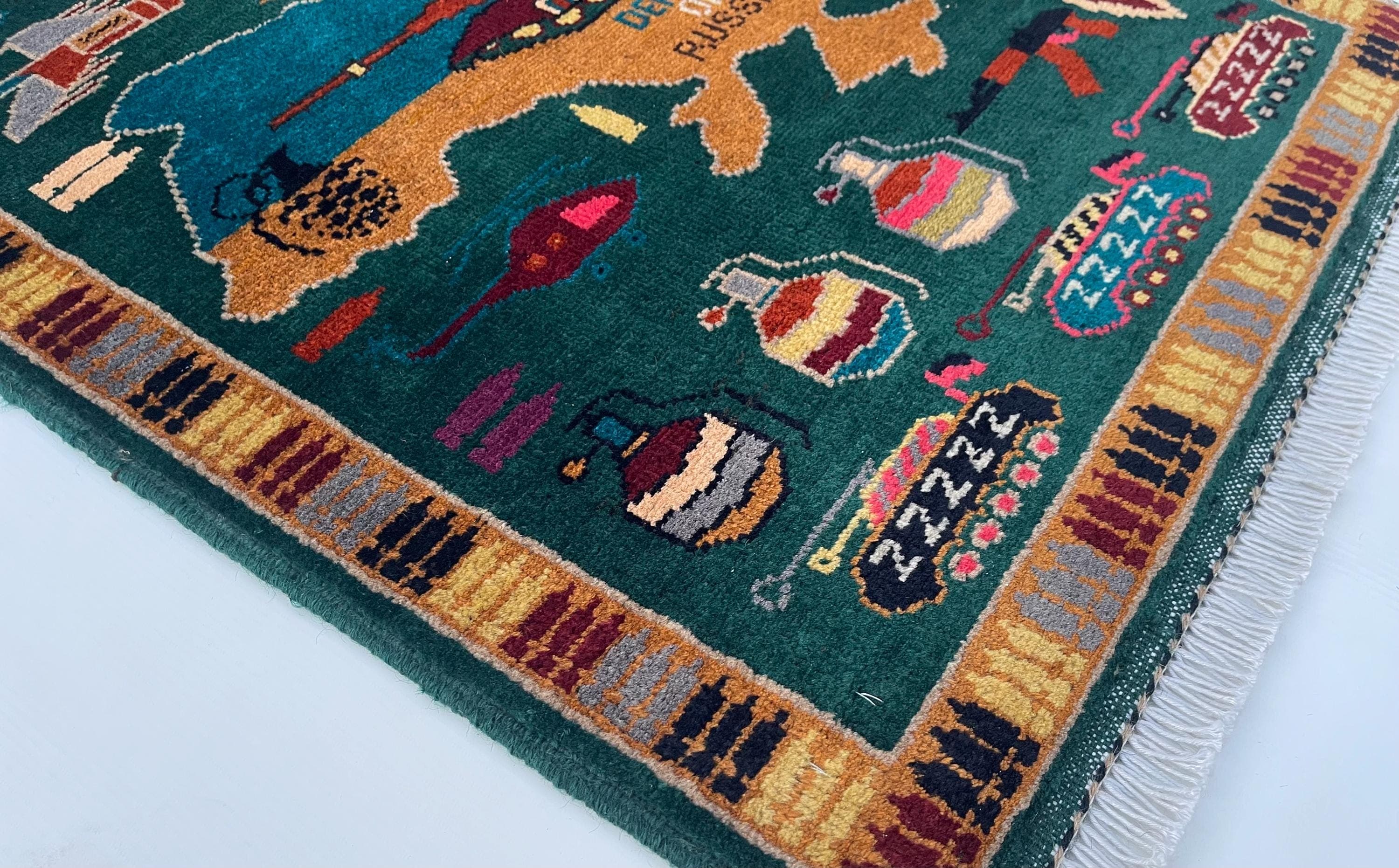 86x64 cm Handmade Afghan war rug  wool rug handicrafts war art beautifully made war rug #286 - image 5