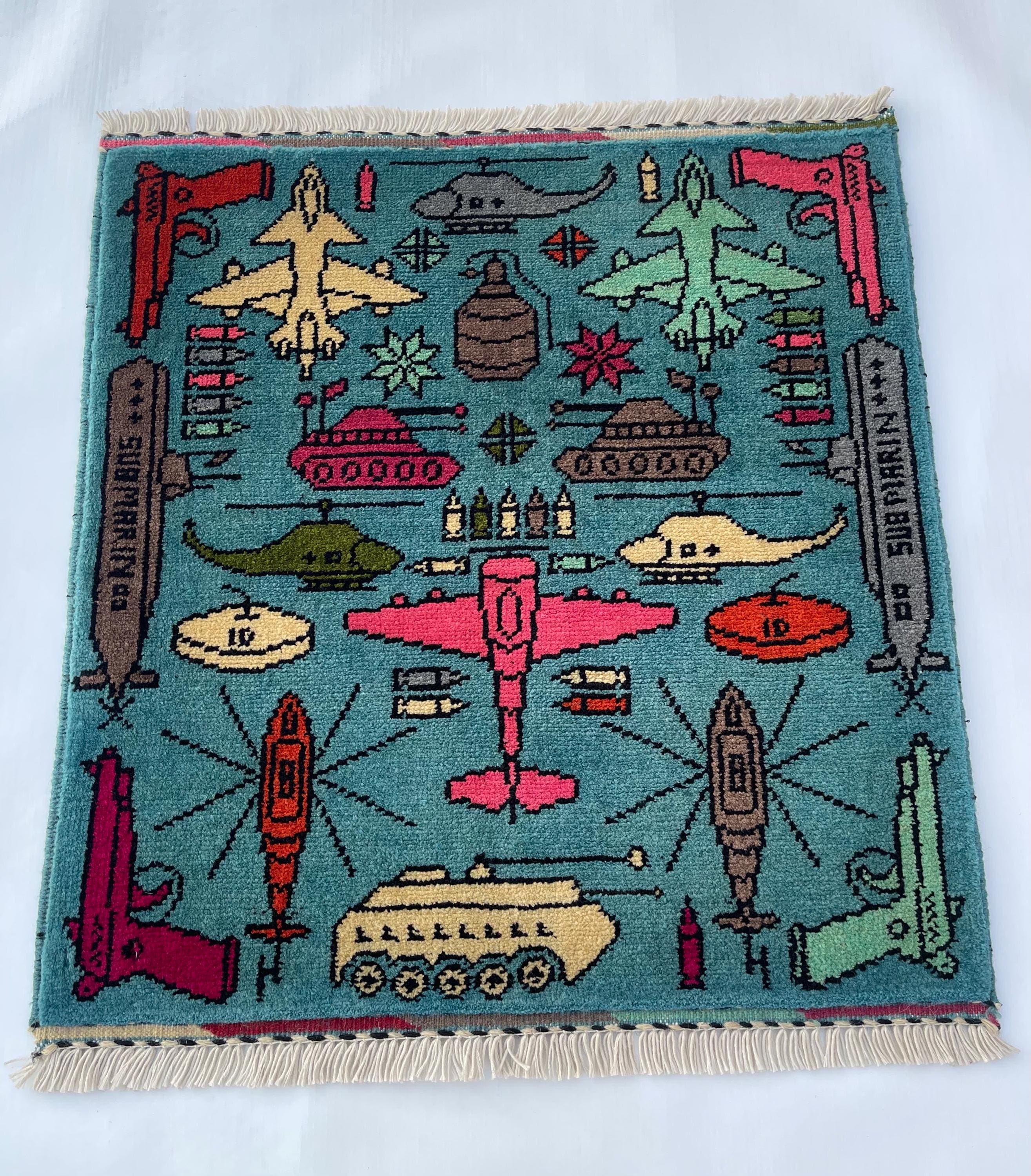 62x59cm  war rug wool rug oriental war art mini war rug handicrafts afghan war rug #240
