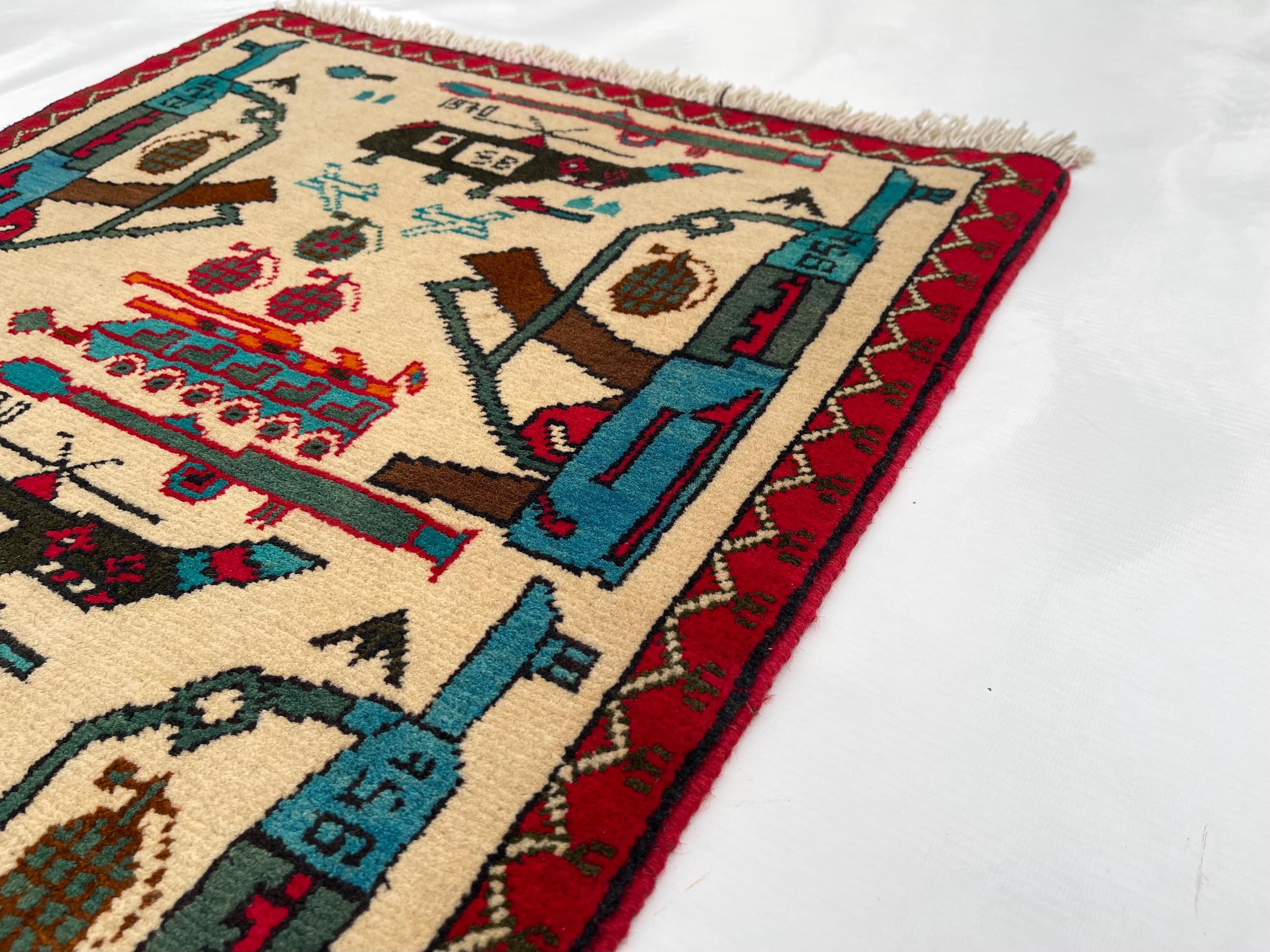 78x63 cm Handmade Afghan war rug wool rug Nomadic Rug Oriental War Rug mini rug oriental area rug folk art handicrafts #659 - image 5