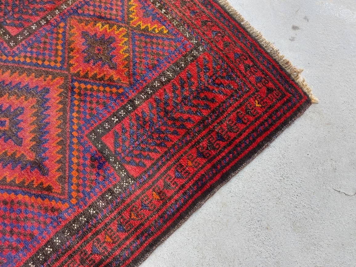 128x86 cm Handmade Afghan baluch mushvani prayer rug nice vintage wool rug tribal vegetable dyed prayer mat/rug - image 4