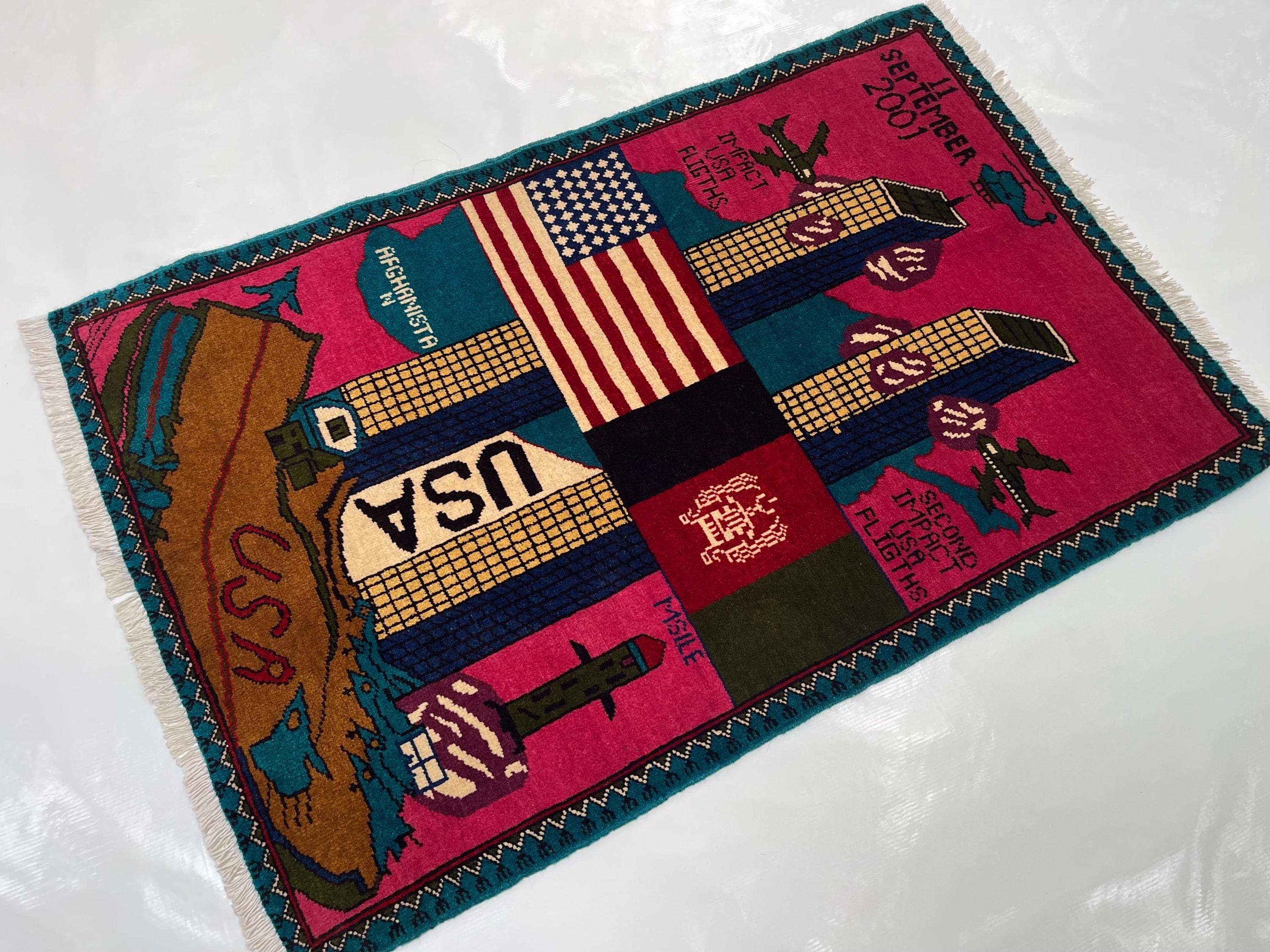 120x81 cm Classic Handmade Afghan war rug Beautifully made wool rug Nomadic Rug Oriental War  rug twin towers handicrafts 9//11  #600 - image 3