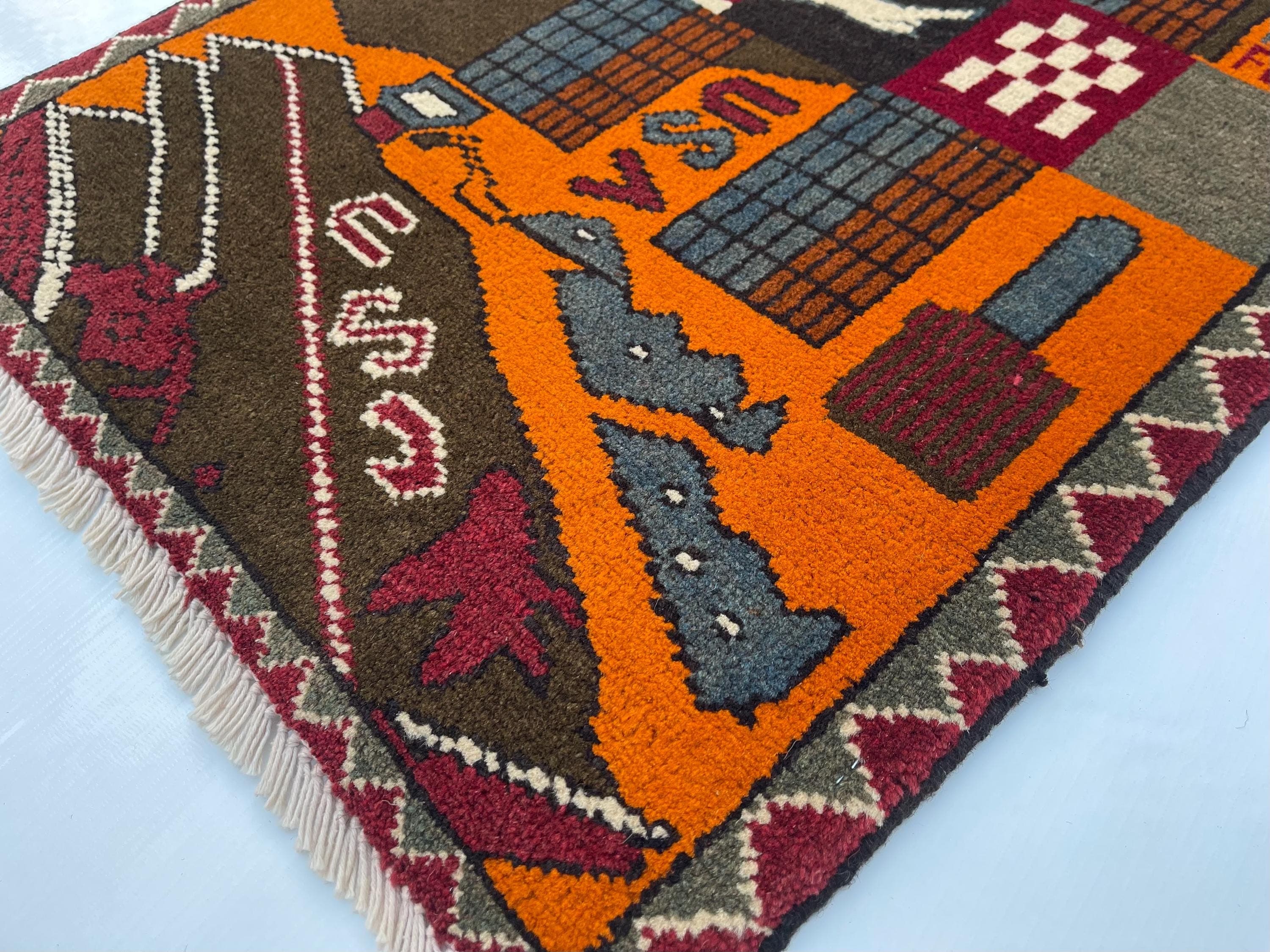 75x57 cm Classic Handmade Afghan war rug Beautifully made wool rug Nomadic Rug Oriental War Rug mini rug 9//11  #267 - image 4