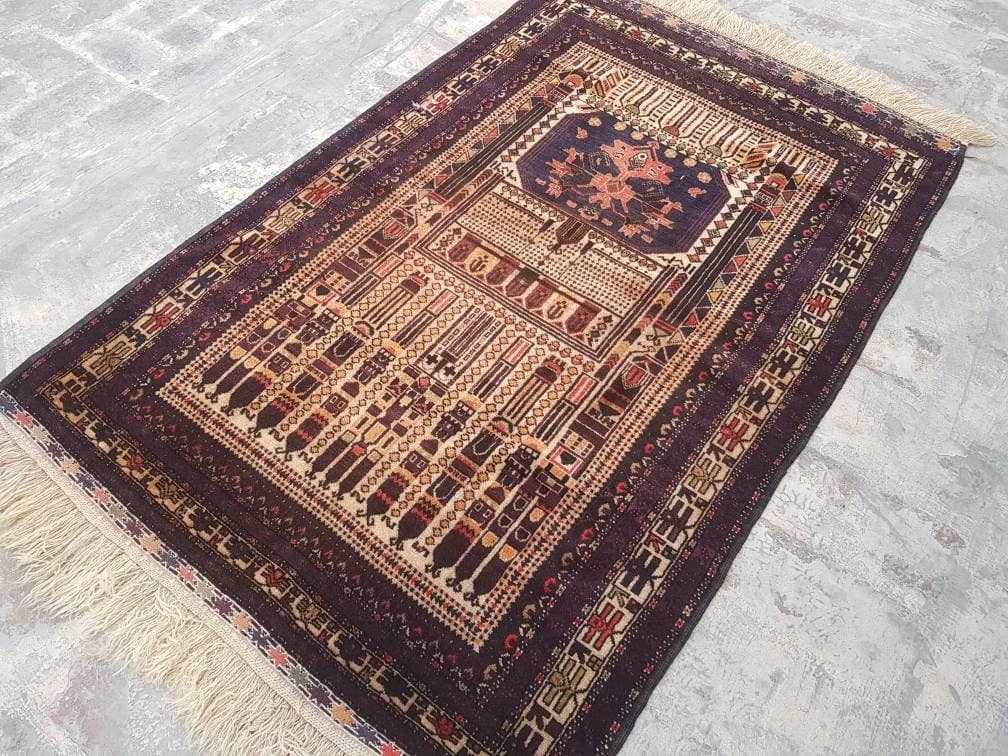 5'2"×3'5" ft Beautiful Handmade Afghan baluch prayer rug nice quality wool rug tribal vintage prayer mat