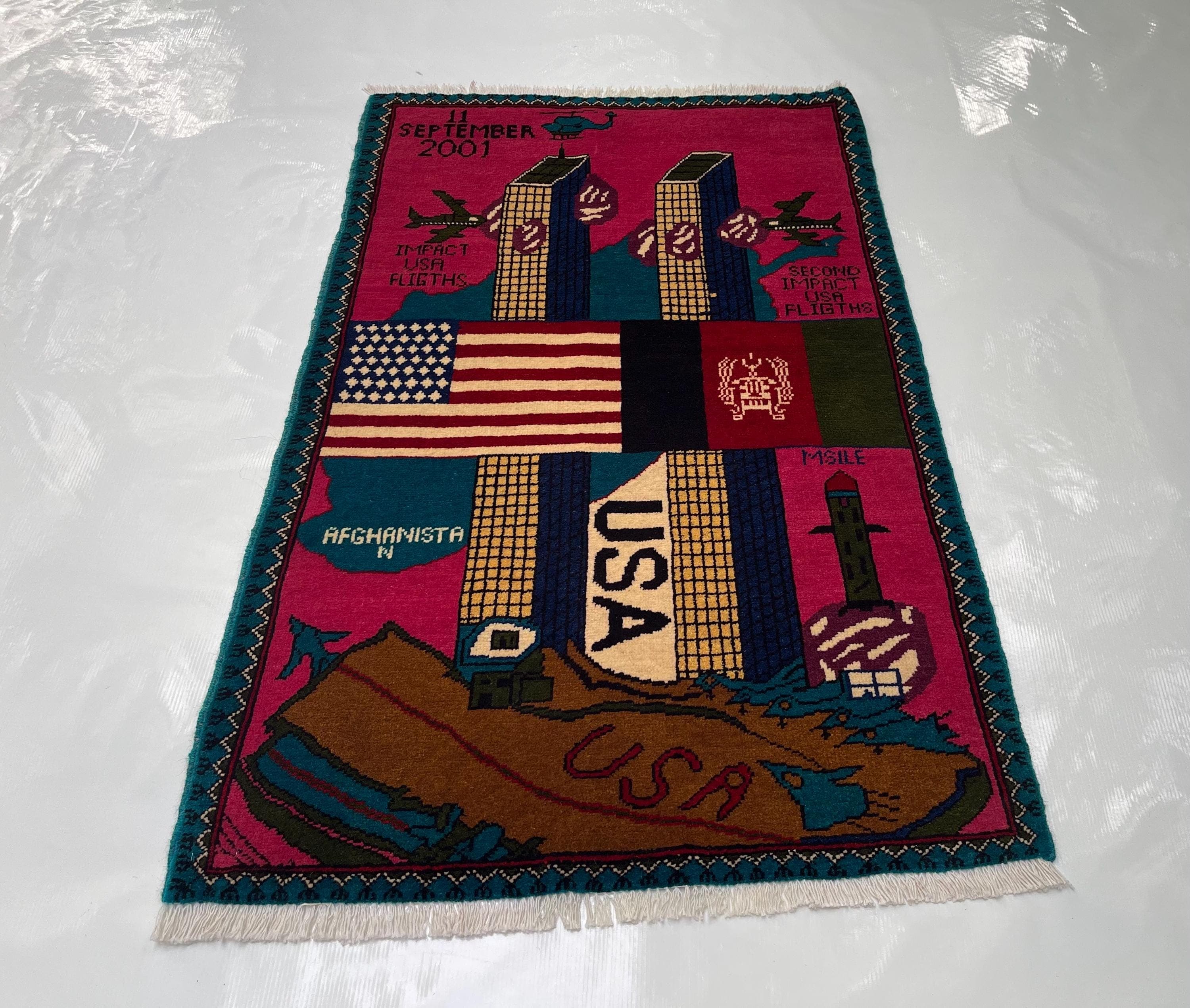120x81 cm Classic Handmade Afghan war rug Beautifully made wool rug Nomadic Rug Oriental War  rug twin towers handicrafts 9//11  #600 - image 4