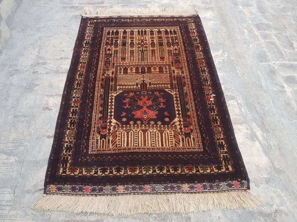 5'2"×3'5" ft Beautiful Handmade Afghan baluch prayer rug nice quality wool rug tribal vintage prayer mat - image 5