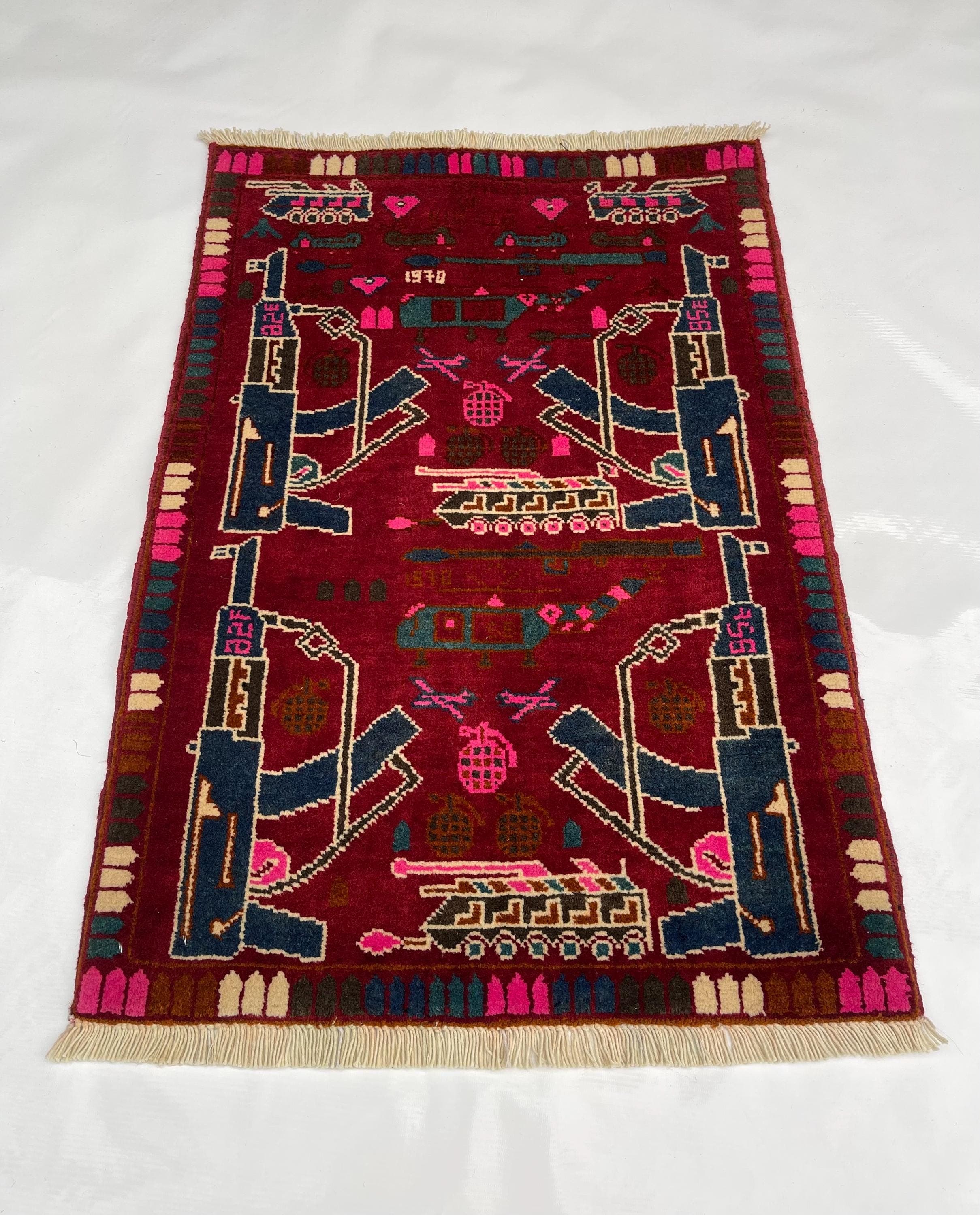 91x64 cm Classic Handmade Afghan war rug Beautifully made wool rug Nomadic Rug Oriental War Rug mini rug handicrafts #307