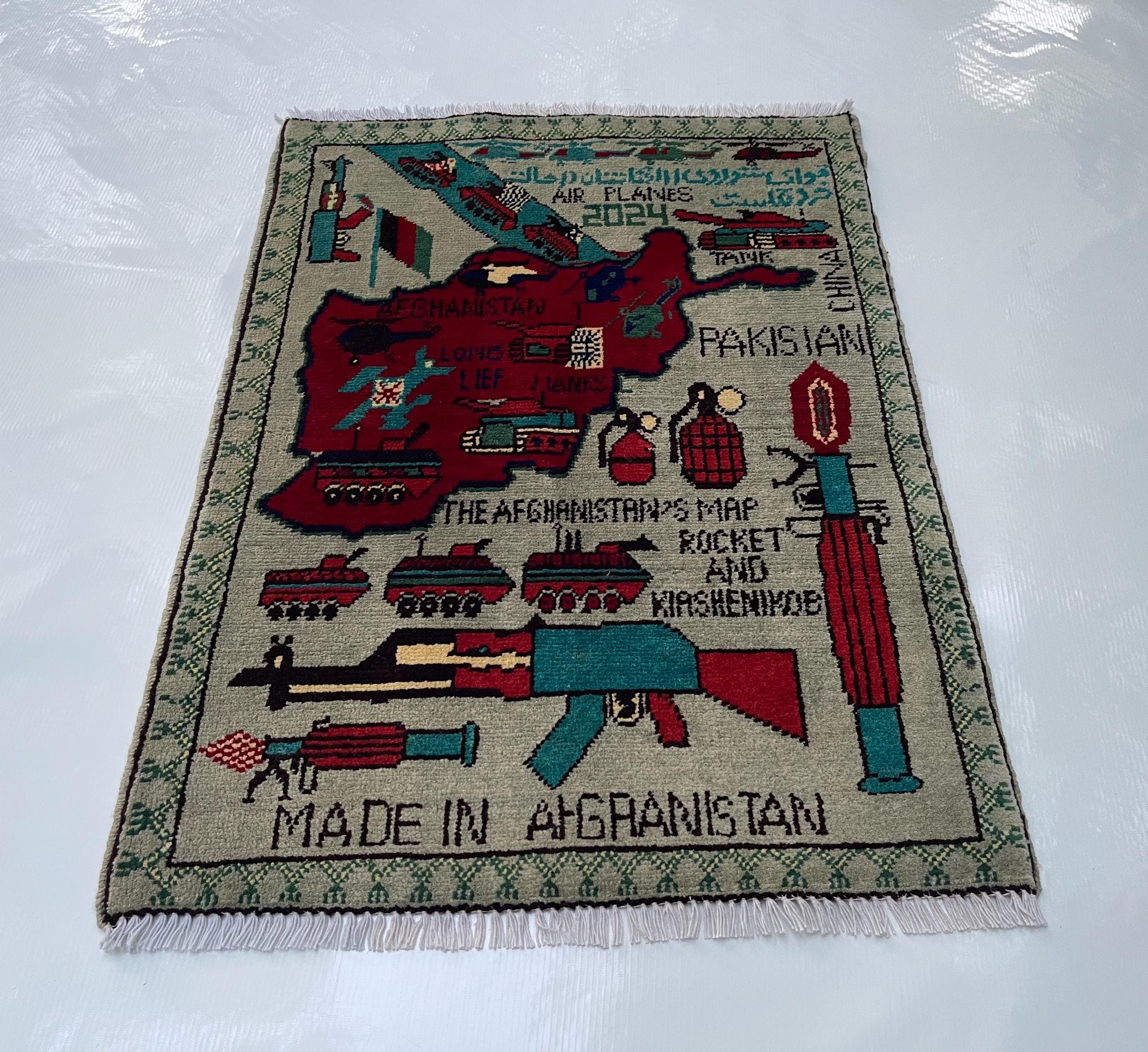 79x60 cm Handmade Afghan war rug wool rug shindand wool rug war art rug folk art war rug handicrafts beautifully made mini rug #516 - image 3