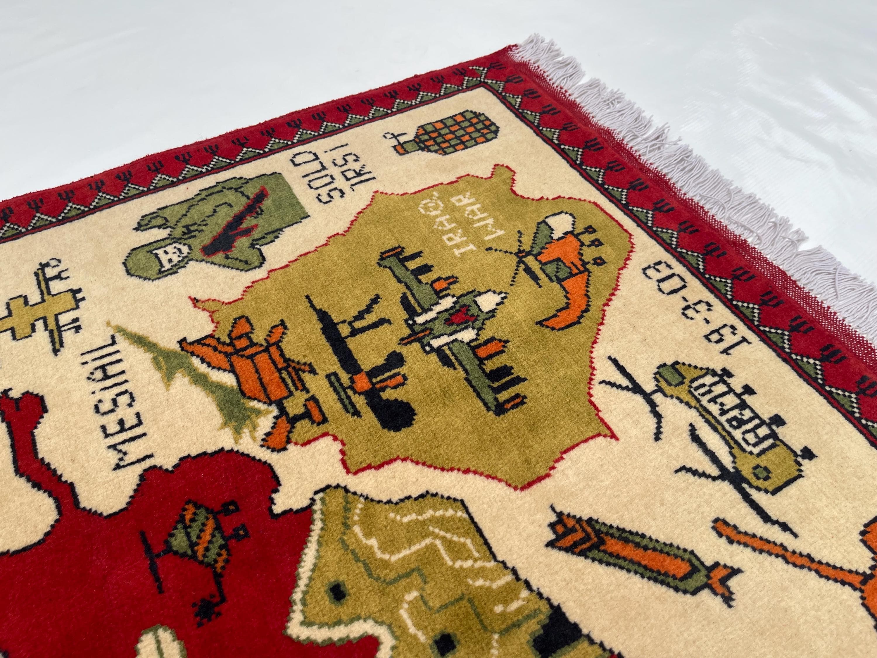 130x81 cm Classic Handmade Afghan war rug Beautifully made wool rug Nomadic Rug Oriental War Rug  9/11 twin towers handicrafts #371 - image 3
