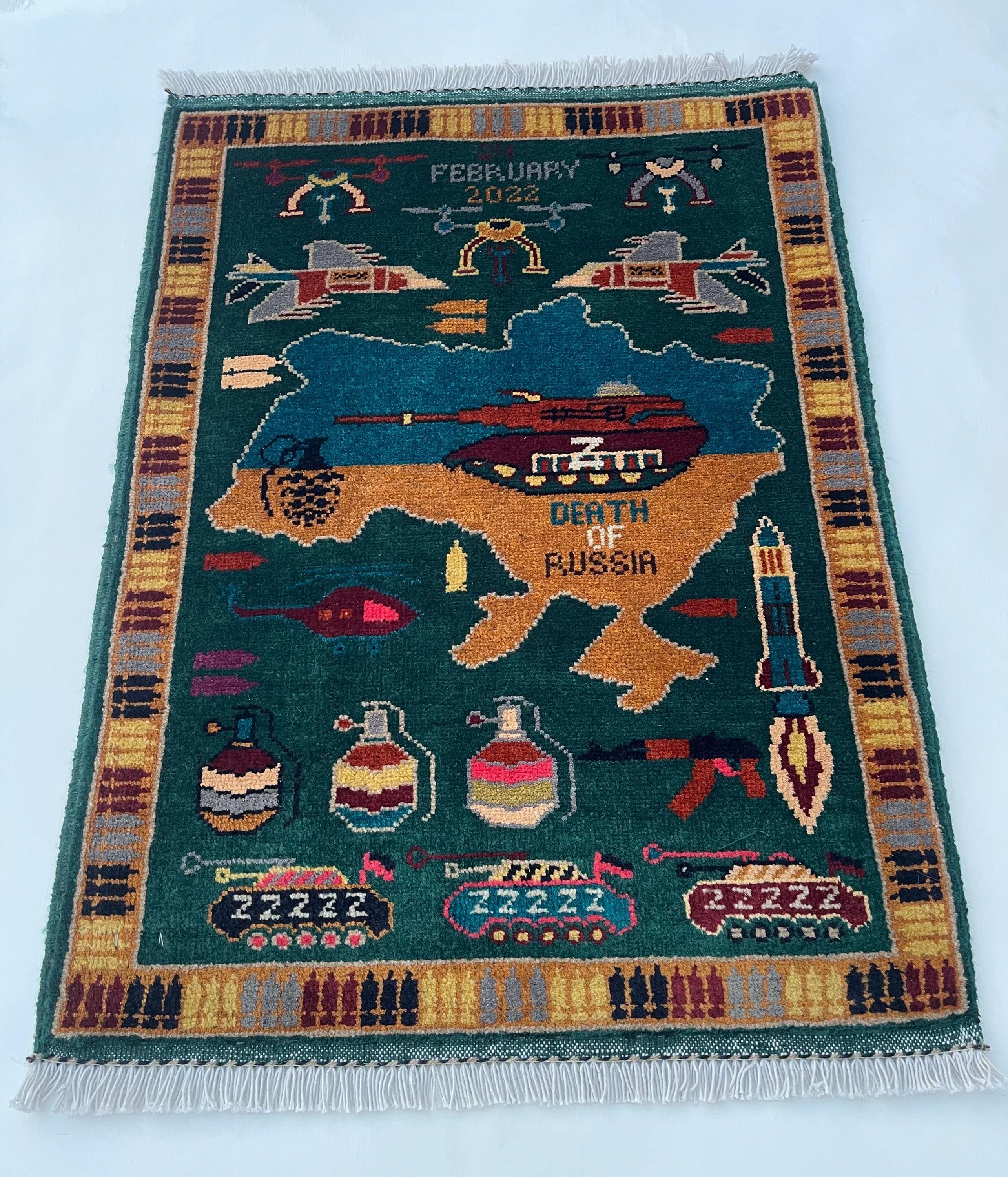86x64 cm Handmade Afghan war rug  wool rug handicrafts war art beautifully made war rug #286