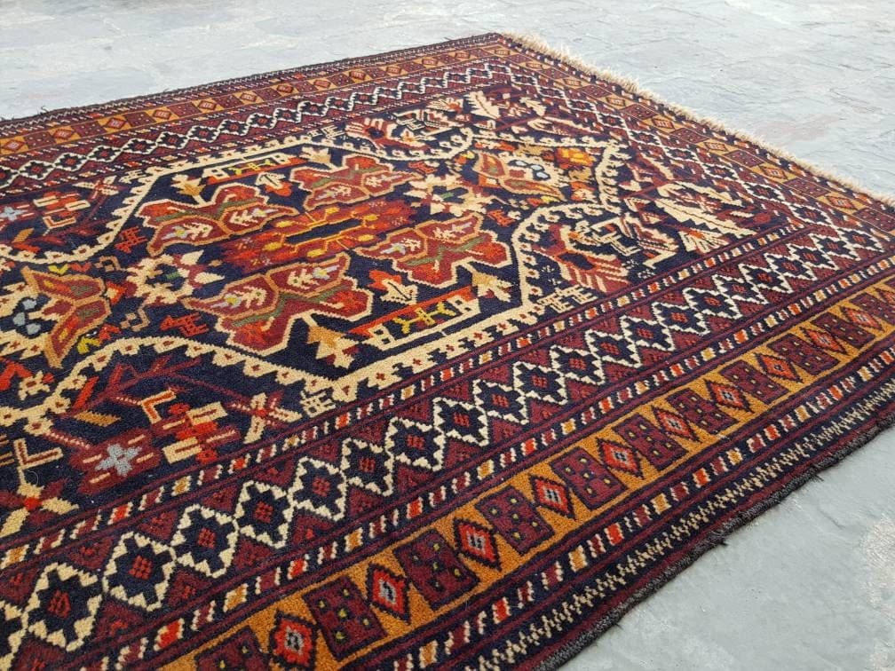 141 x 85 cm Handmade Afghan baluch prayer rug nice quality wool rug tribal vintage prayer mat low pile - image 4