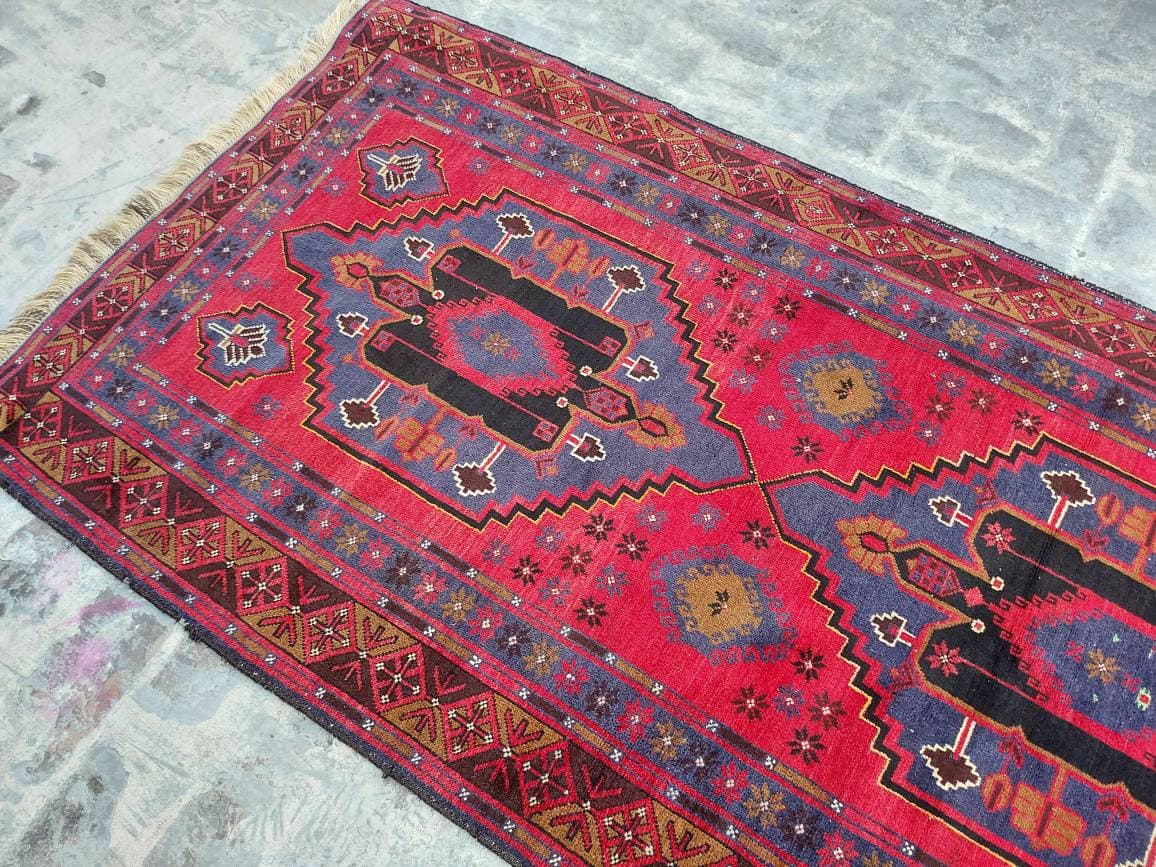 12'2"x4' ft Handmade Afghan baluch runner nice vintage wool rug oriental rug runner Hallway rug - image 2