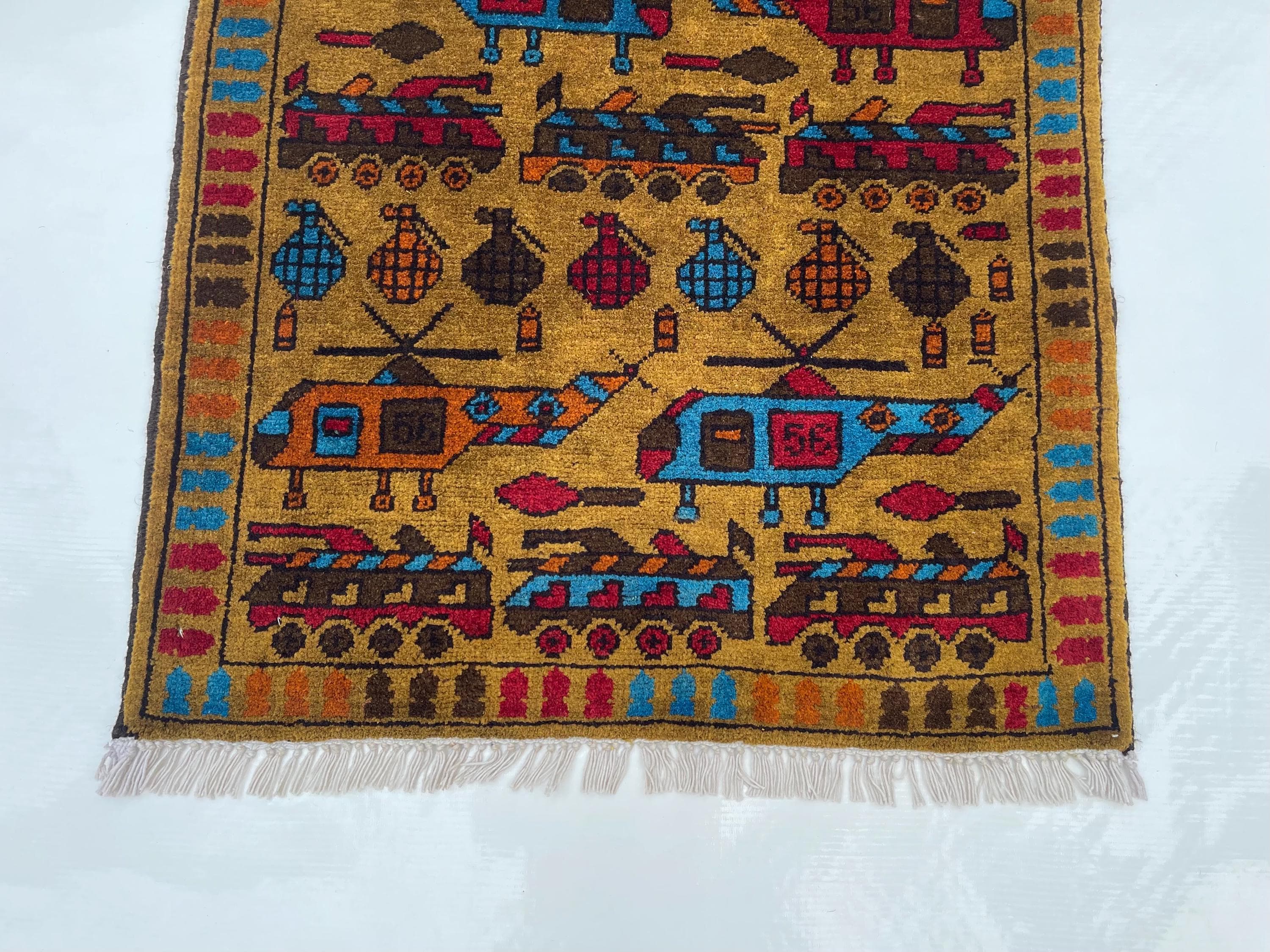 87x60 cm Handmade Afghan war rug wool rug Nomadic Rug Oriental War Rug mini rug oriental area rug folk art handicrafts #389 - image 4