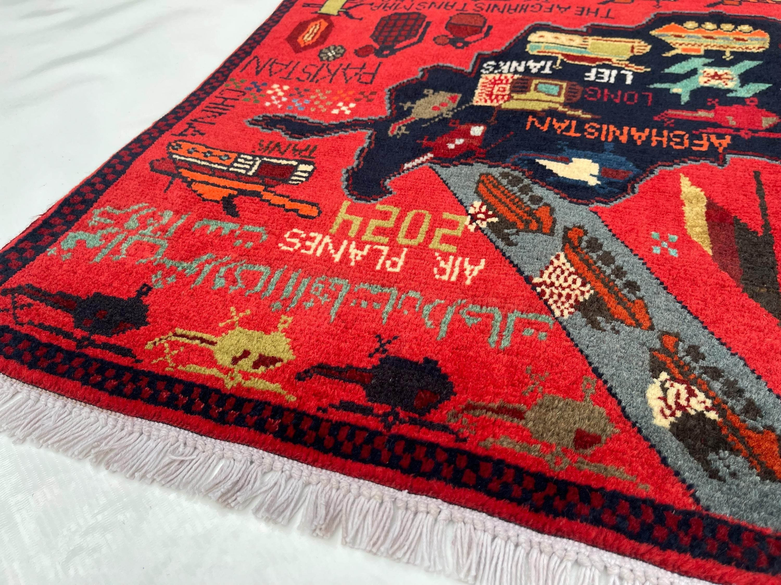 80x59 cm Ethnic Handmade Afghan war rug Beautifully made wool rug Nomadic Rug Oriental War Rug mini rug pictorial rug #348 - image 5