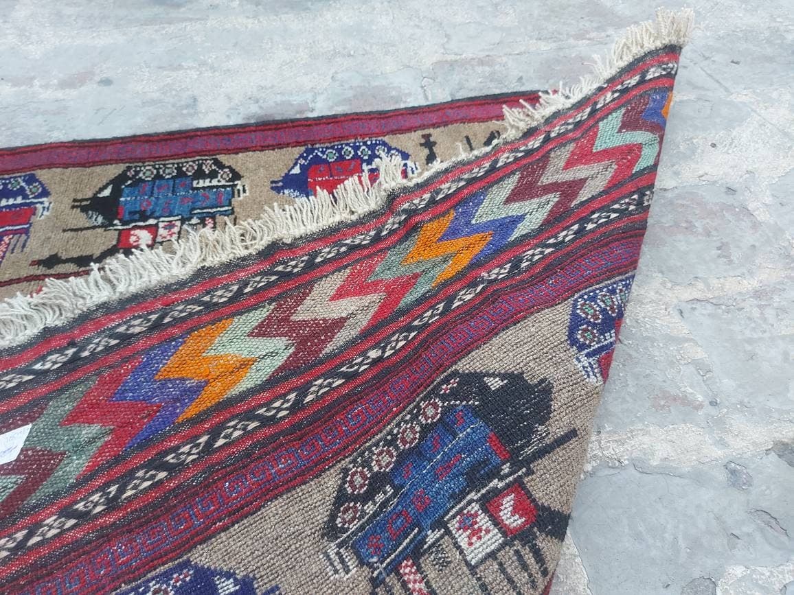 5x3 ft Handmade Afghan baluch war rug wool rug Nomadic Rug Oriental War Rug Thaimani Ethnic rug - image 5