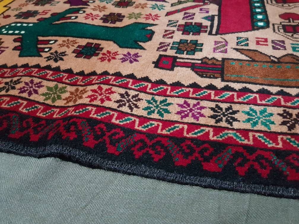 4'8"×2'11" ft Handmade Afghan baloch war rug wool rug oriental rug Nomadic rug art - image 3