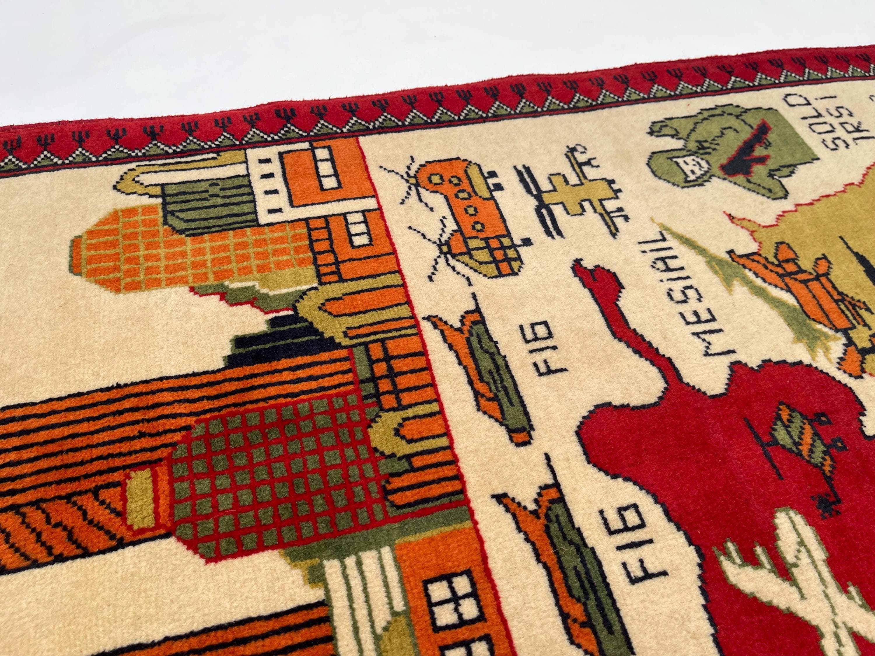 130x81 cm Classic Handmade Afghan war rug Beautifully made wool rug Nomadic Rug Oriental War Rug  9/11 twin towers handicrafts #371 - image 4