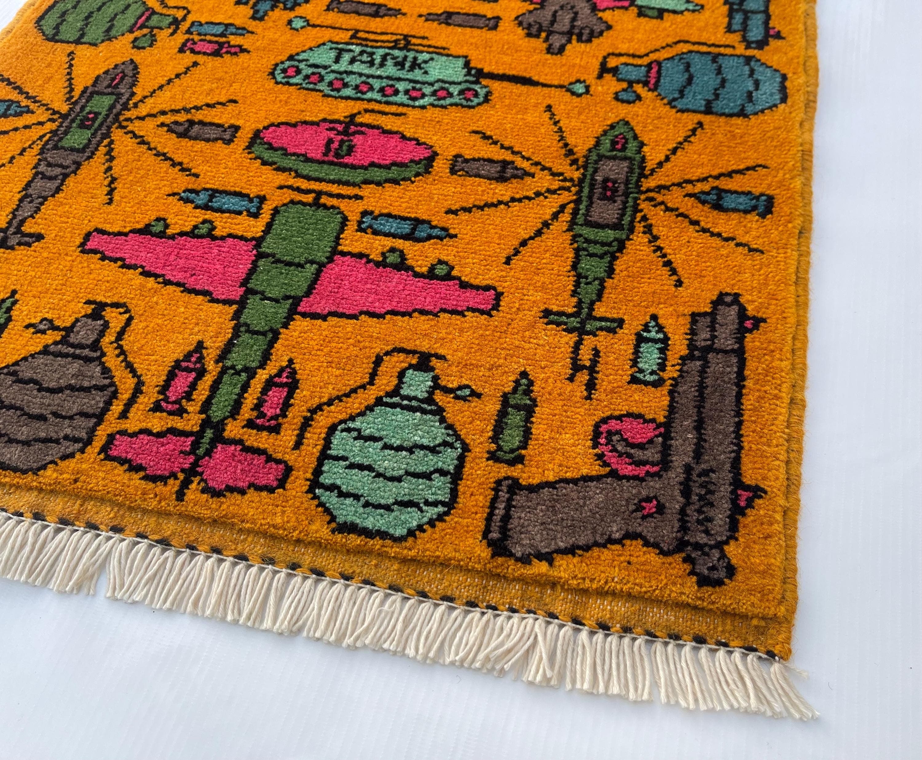 52x50cm  war rug wool rug oriental war art mini war rug Afghan war handicrafts square rug #241 - image 5