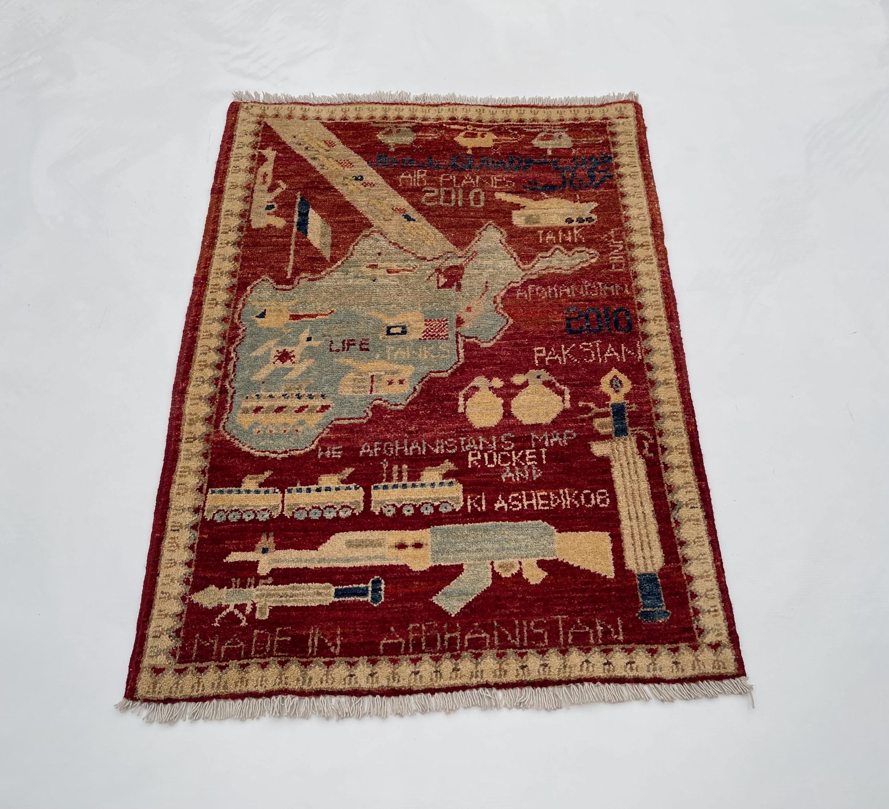 92x68 cm Handmade Afghan war rug wool war rug Chobi wool rug ethnic rug handicrafts #06 - image 3