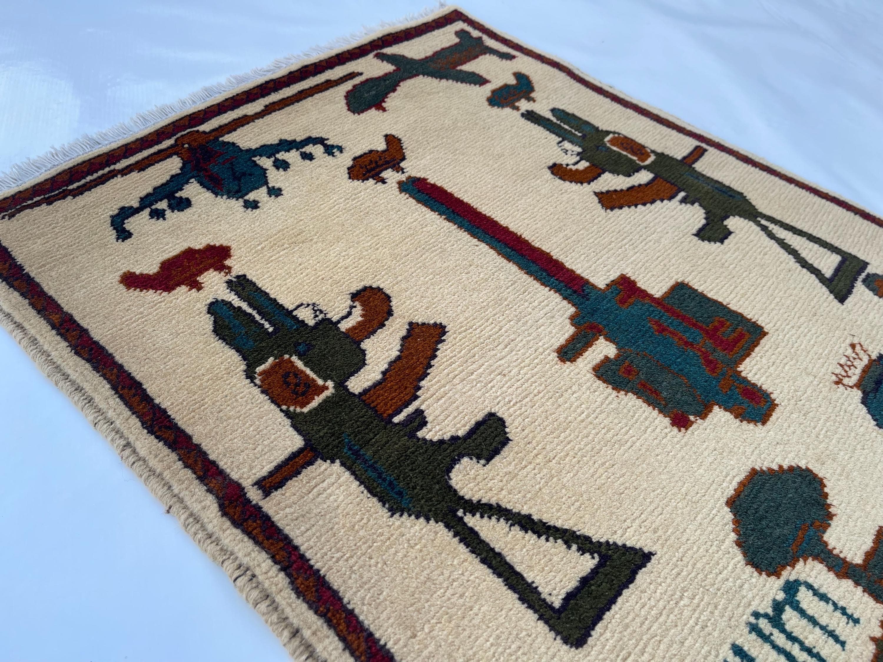80x60 cm Handmade Afghan war rug wool rug war rug oriental wool rug mini war rug handicrafts #103 - image 5