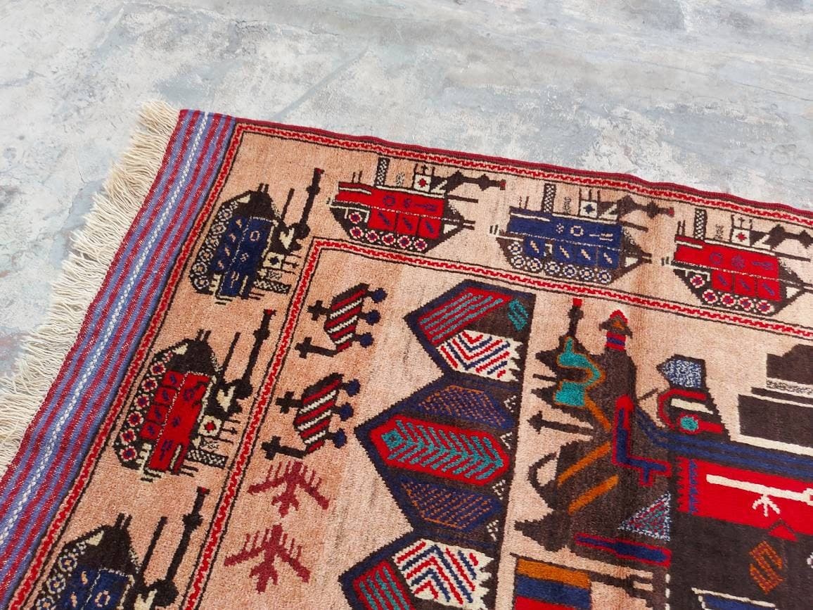 5x3 ft  Handmade Afghan war art rug war rug Ethnic rug - image 5