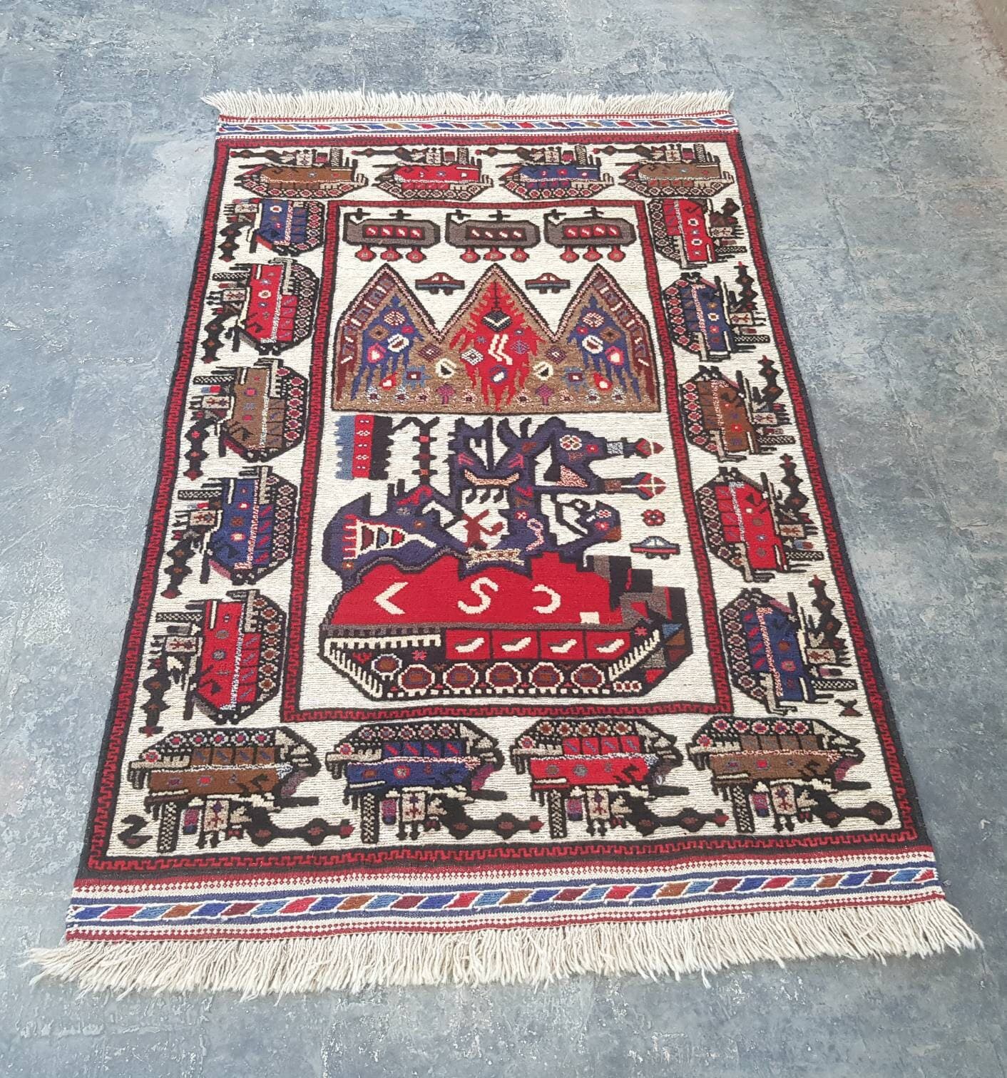 5x3 ft Handmade Afghan war rug wool rug baluch rug barjasta rug kilim/rug mix