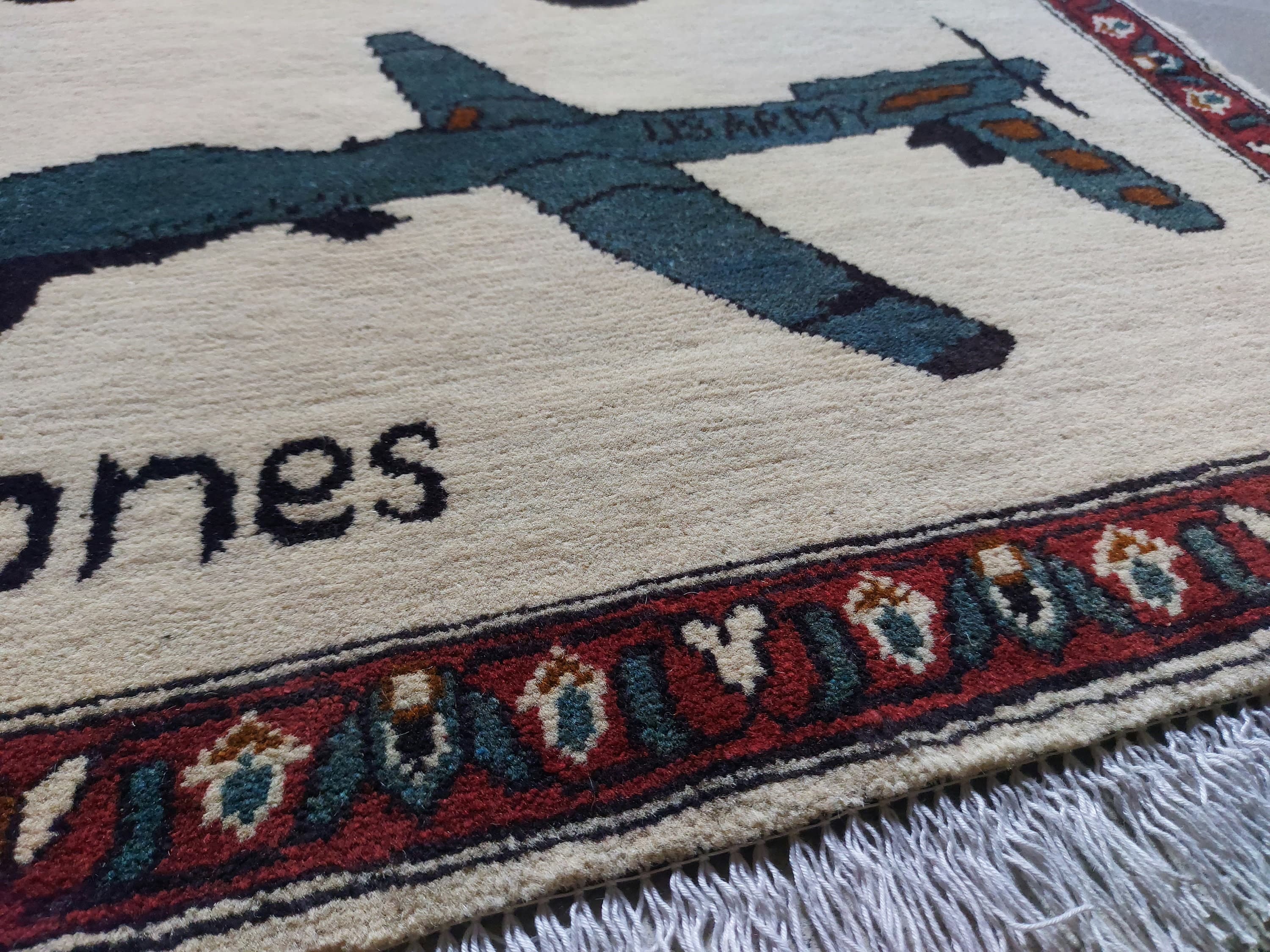 Afghan war rug handmade rug Ethnic tribal rug drones 122x77cm   #36 - image 4