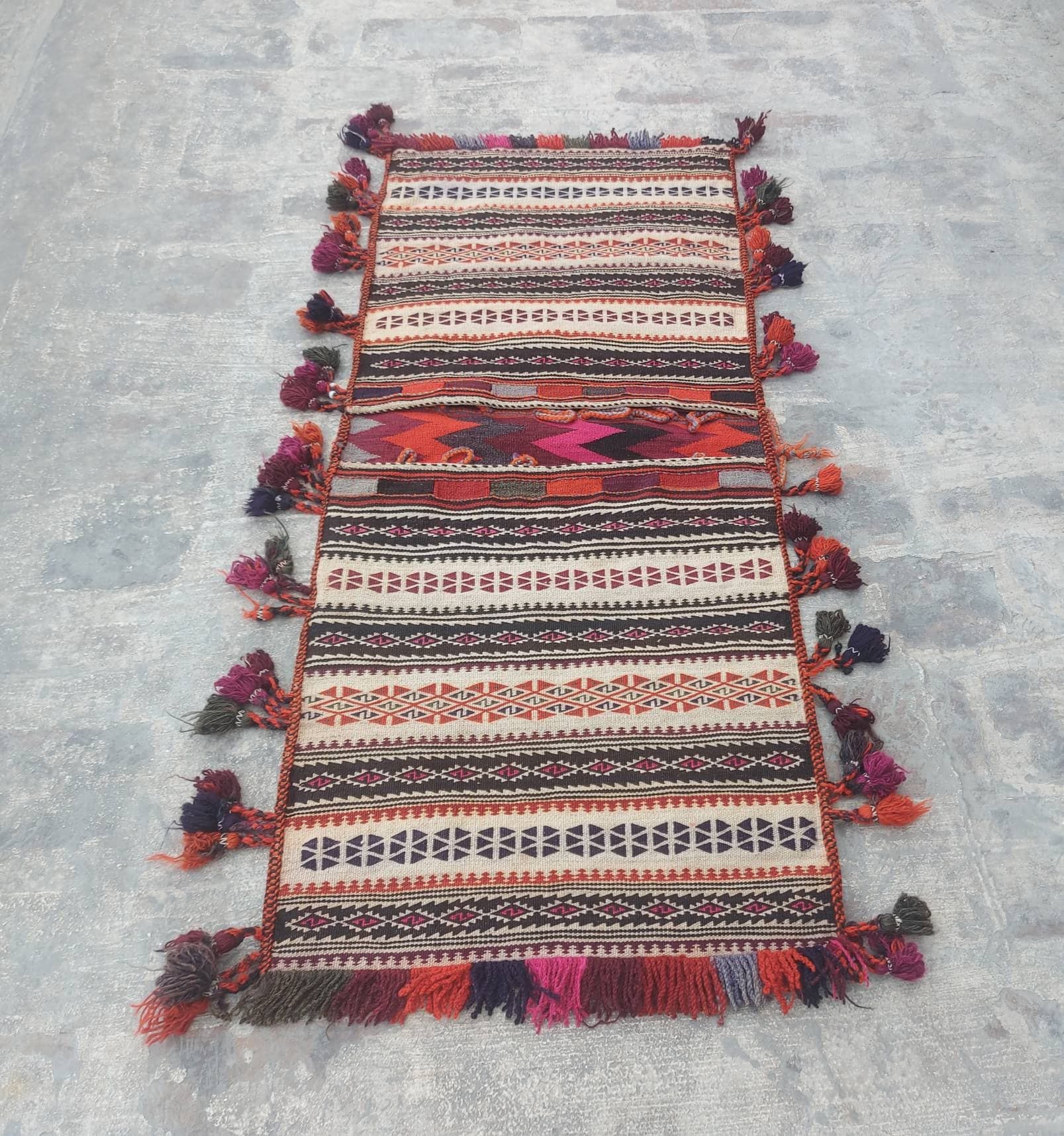 4'5"×1'10" Handmade Afghan baluch saddlebag kilim rug nice  wool rug Adraskan tribal saddlebag kilim bags
