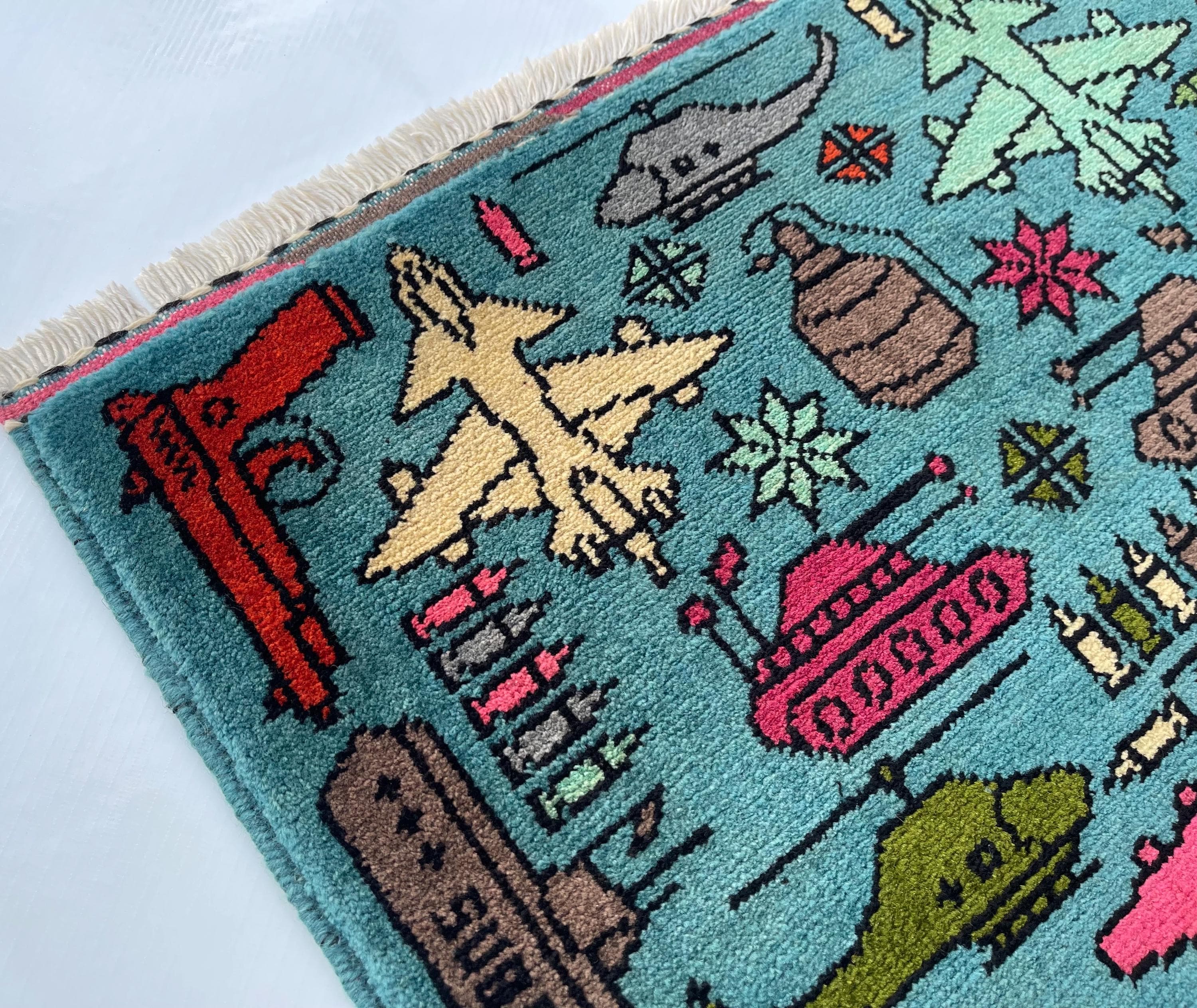 62x59cm  war rug wool rug oriental war art mini war rug handicrafts afghan war rug #240 - image 4