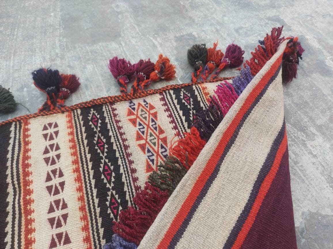 4'5"×1'10" Handmade Afghan baluch saddlebag kilim rug nice  wool rug Adraskan tribal saddlebag kilim bags - image 4