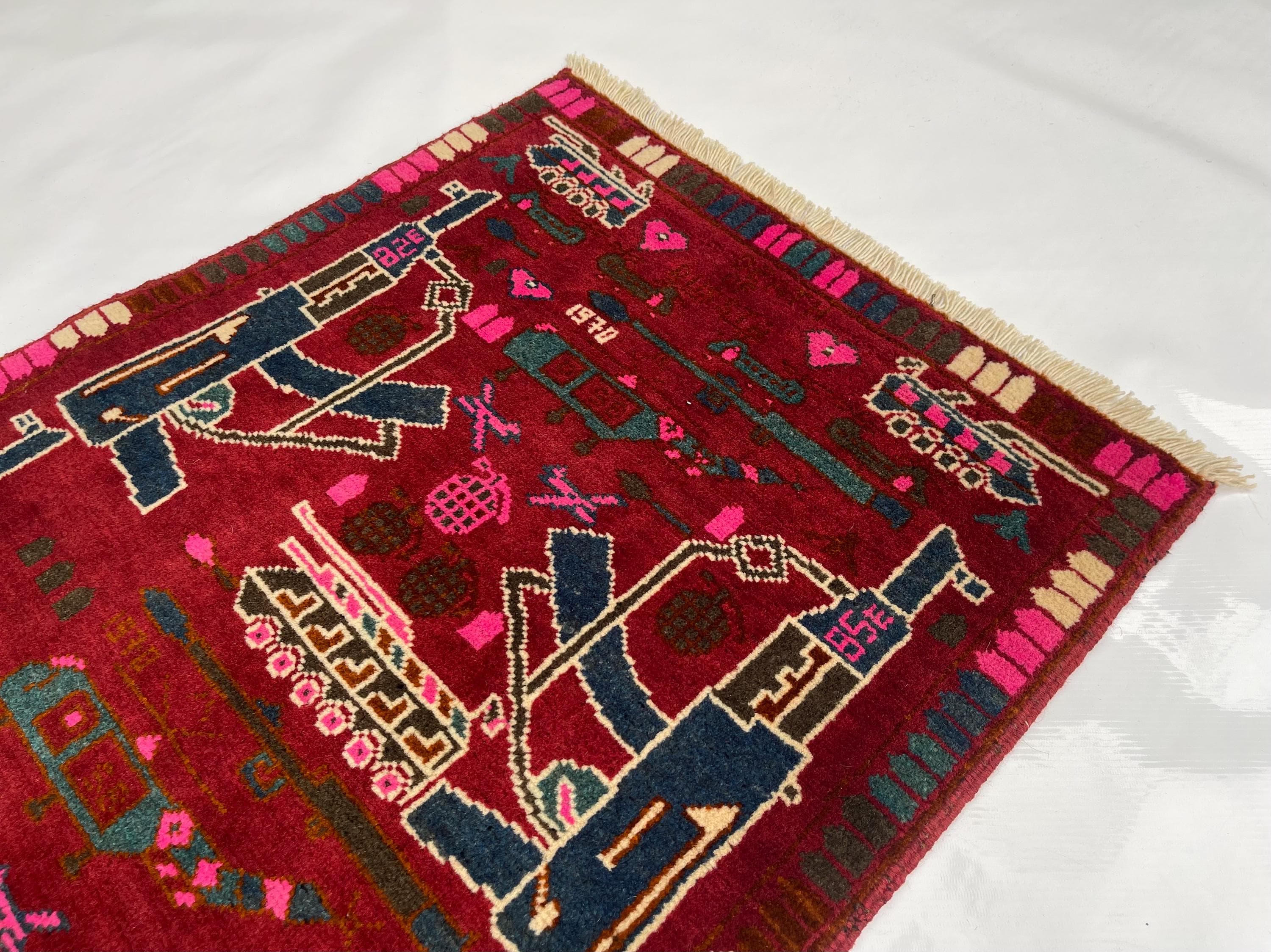 91x64 cm Classic Handmade Afghan war rug Beautifully made wool rug Nomadic Rug Oriental War Rug mini rug handicrafts #307 - image 5
