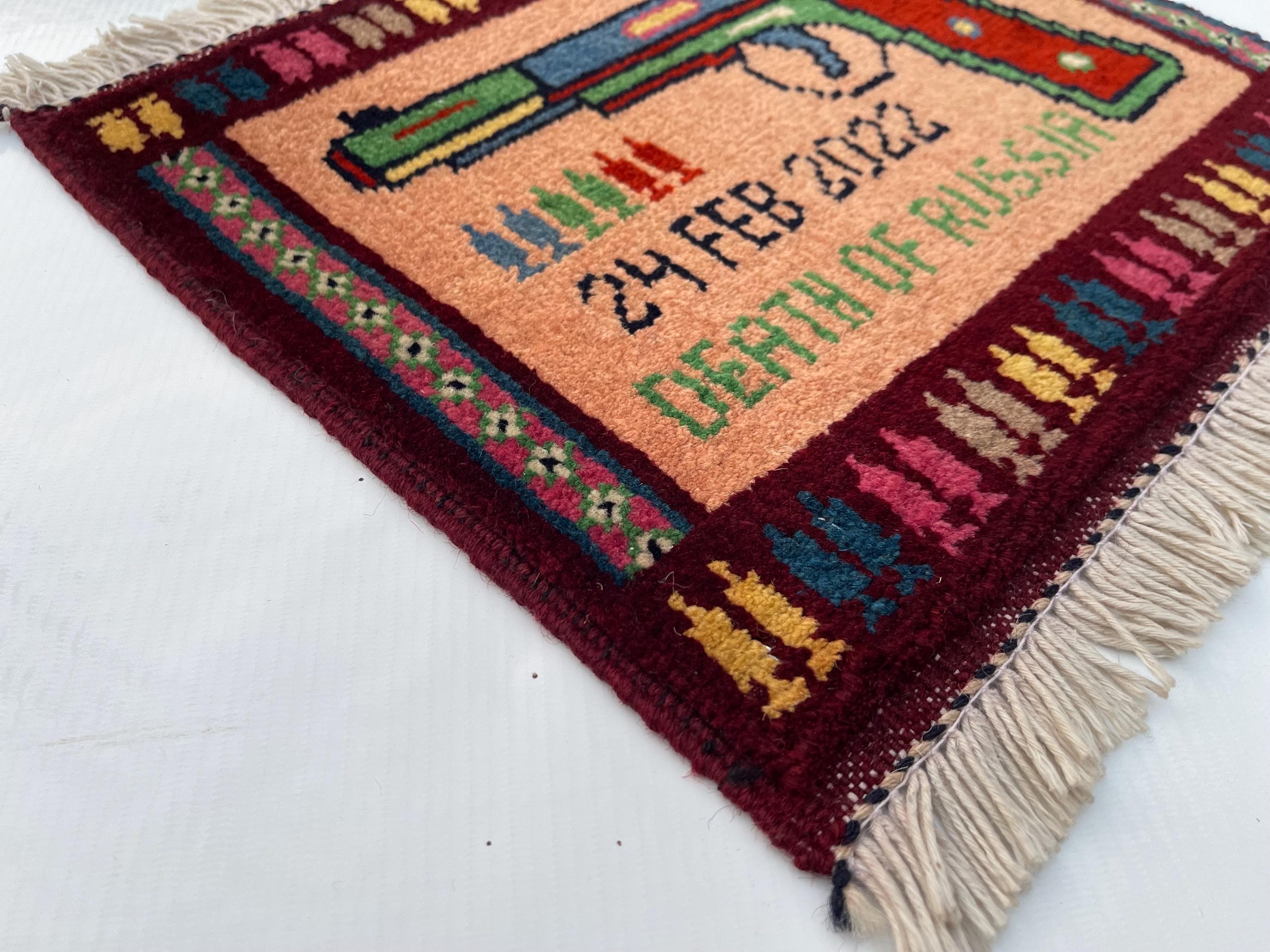 Handmade Afghan war rug wool rug oriental rug Nomadic rug art mini rug pistol rug 32x37 cm  #690 - image 5