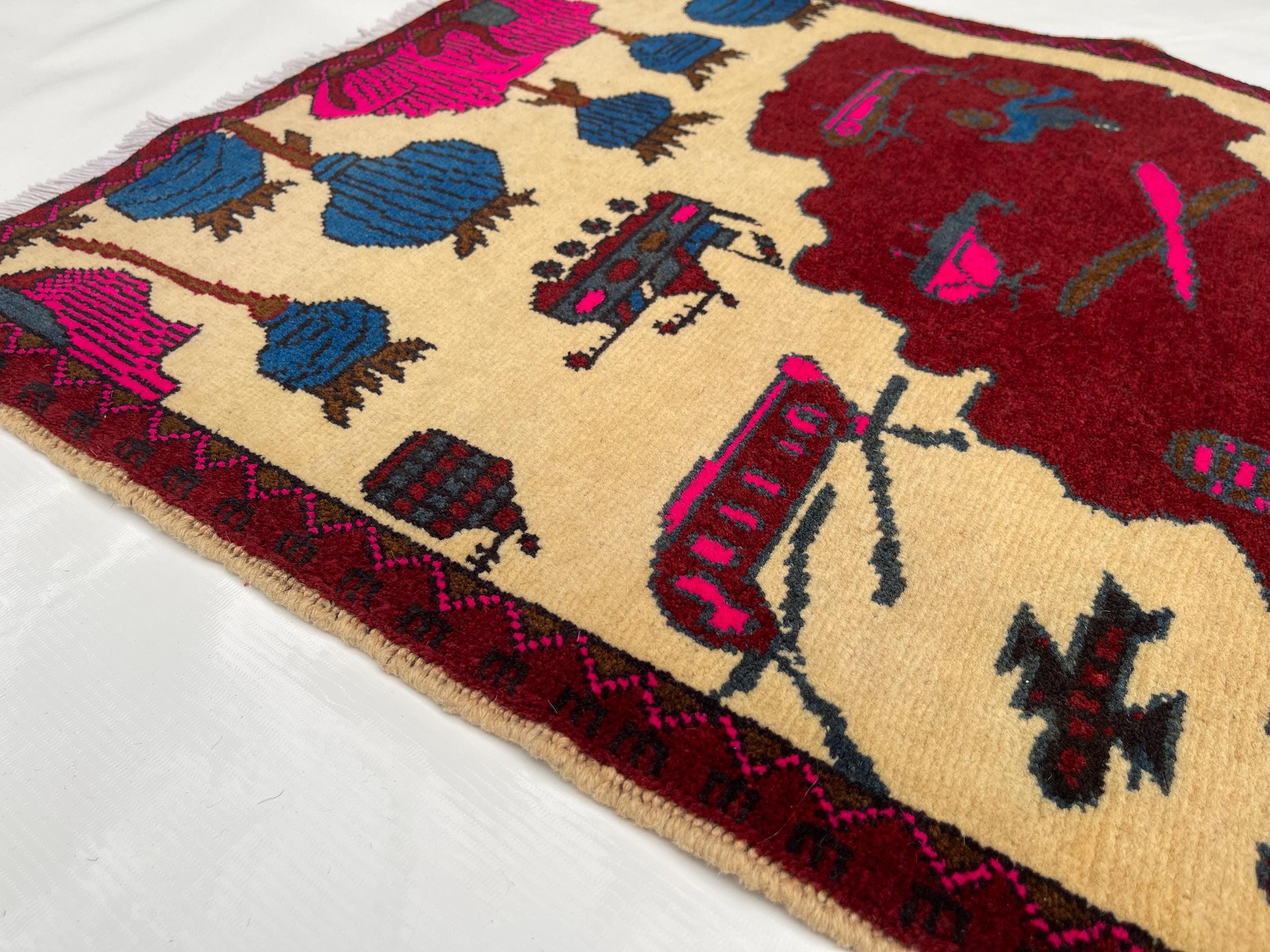 80x64 cm Classic Handmade Afghan war rug Beautifully made wool rug Nomadic Rug Oriental War Rug mini rug 9//11  #387 - image 4