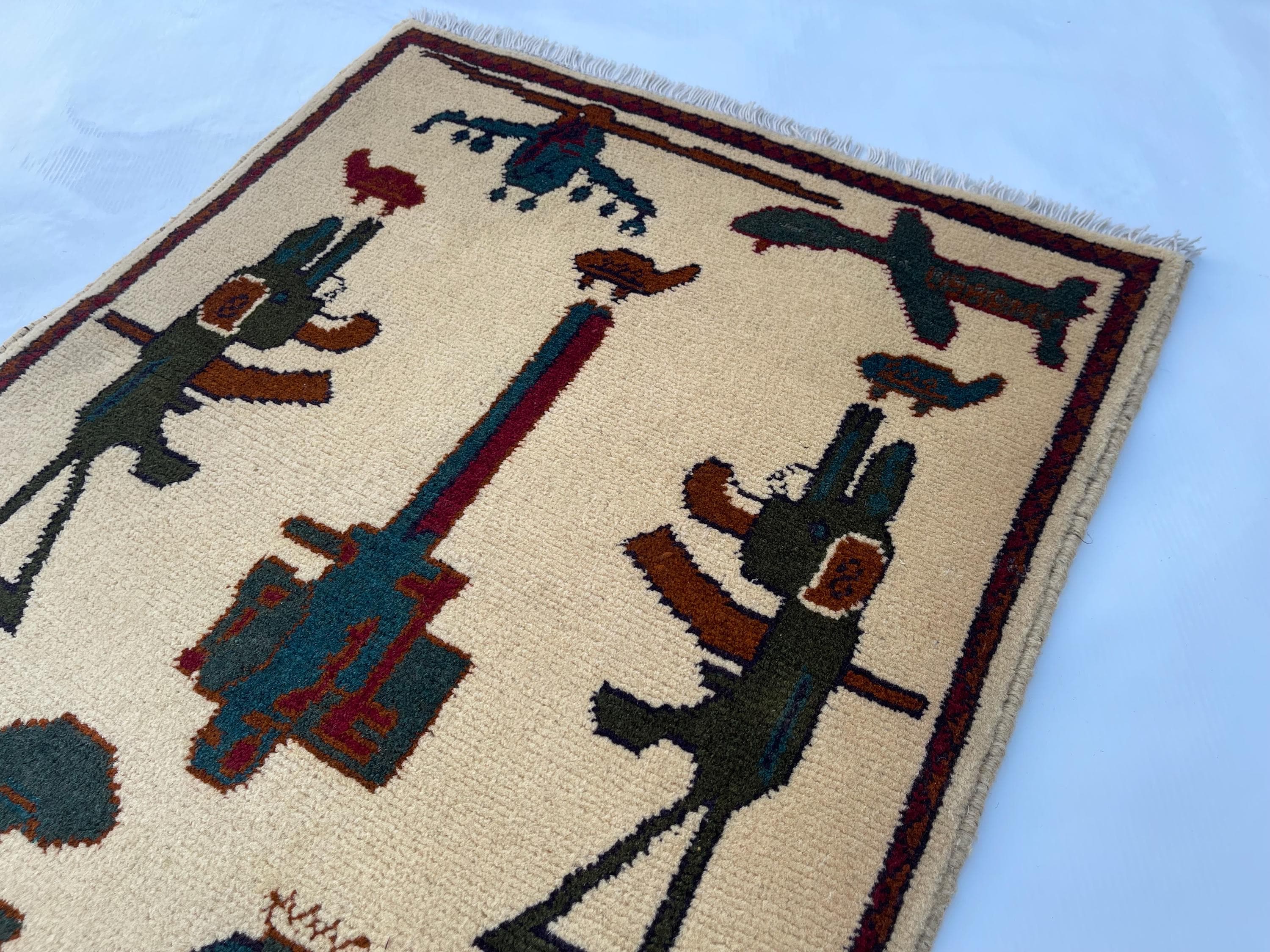80x60 cm Handmade Afghan war rug wool rug war rug oriental wool rug mini war rug handicrafts #103 - image 4