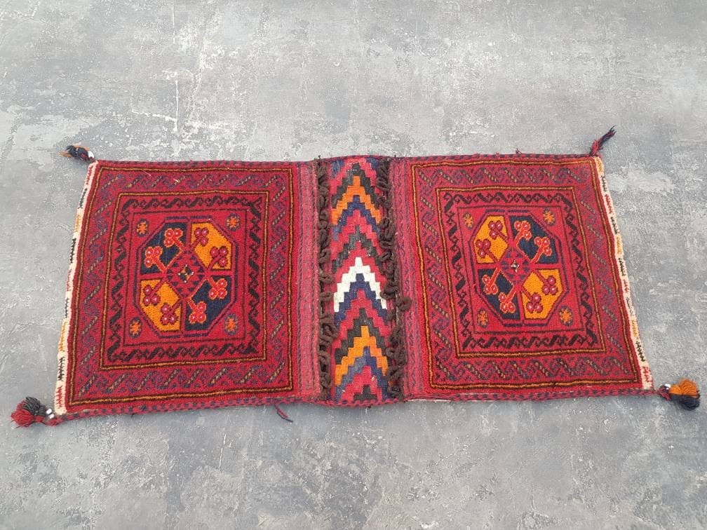 4x2 ft Handmade Afghan baluch saddlebag rug nice quality wool rug Turkmen tribal saddlebag vintage rug
