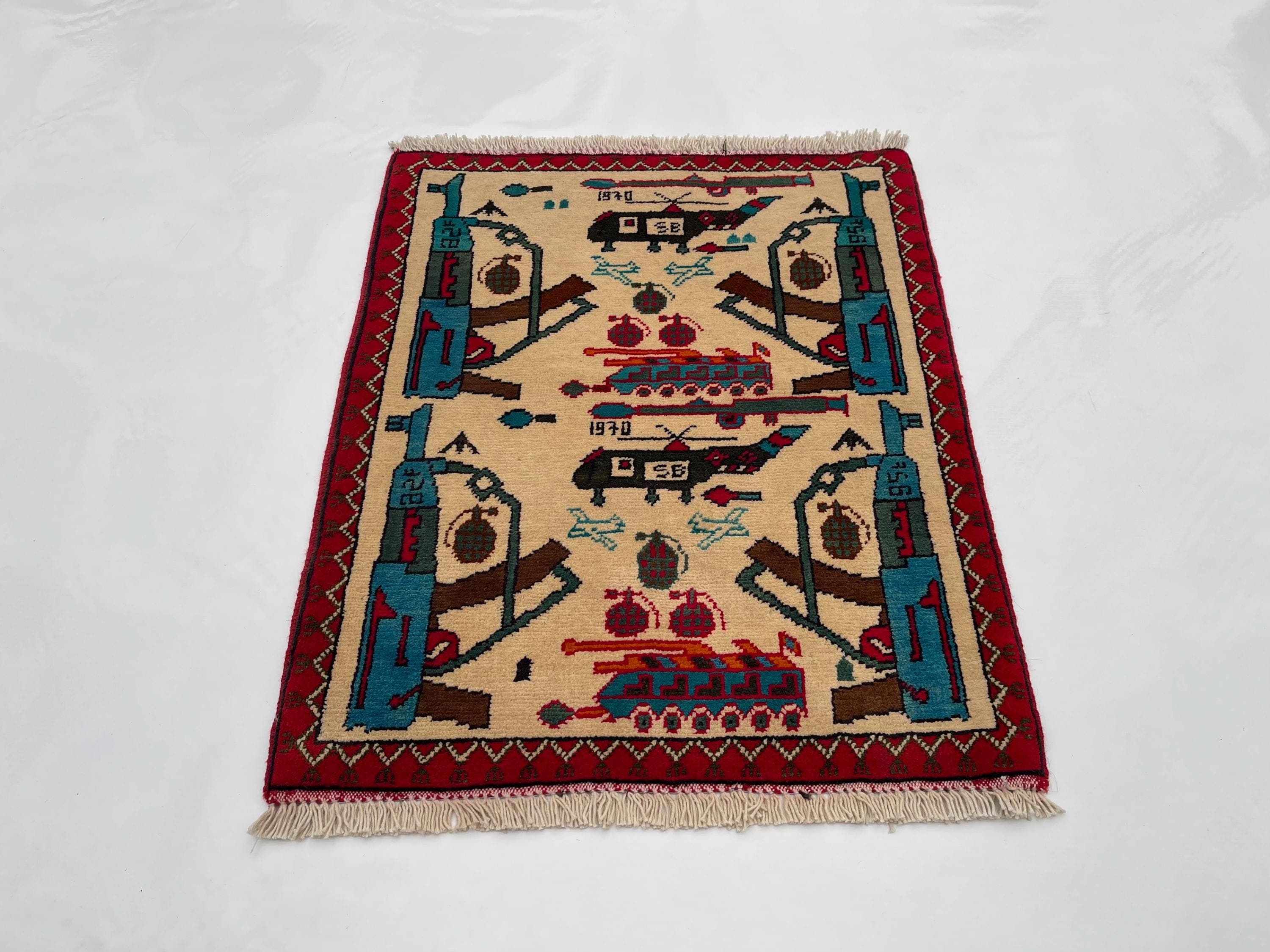 78x63 cm Handmade Afghan war rug wool rug Nomadic Rug Oriental War Rug mini rug oriental area rug folk art handicrafts #659 - image 3