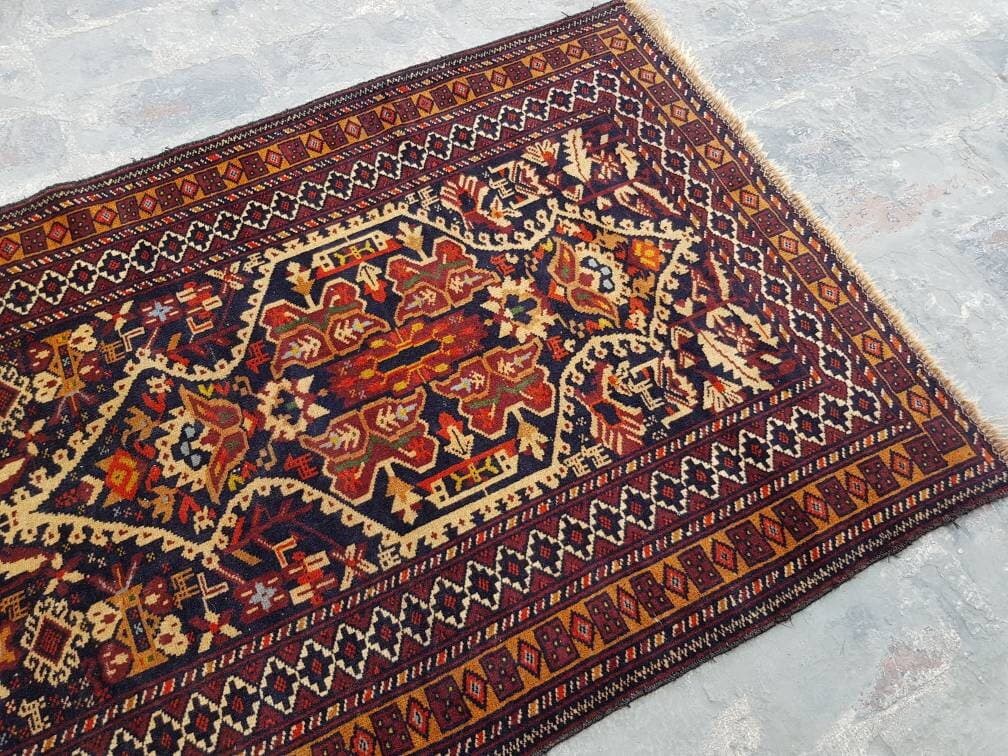 141 x 85 cm Handmade Afghan baluch prayer rug nice quality wool rug tribal vintage prayer mat low pile - image 5