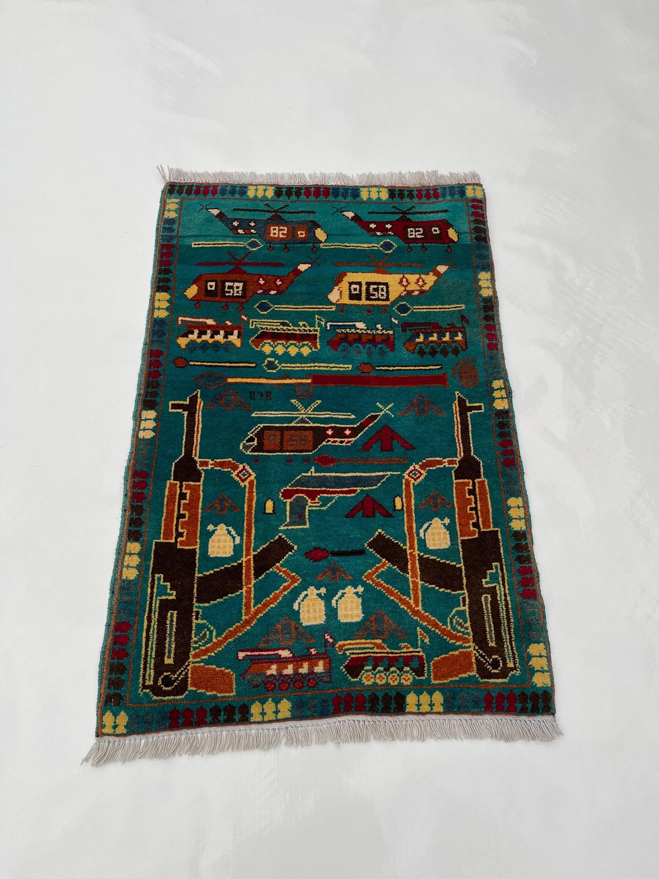 91x61 cm Handmade Afghan war rug wool rug Nomadic Rug Oriental War Rug mini rug oriental area rug folk art handicrafts #692